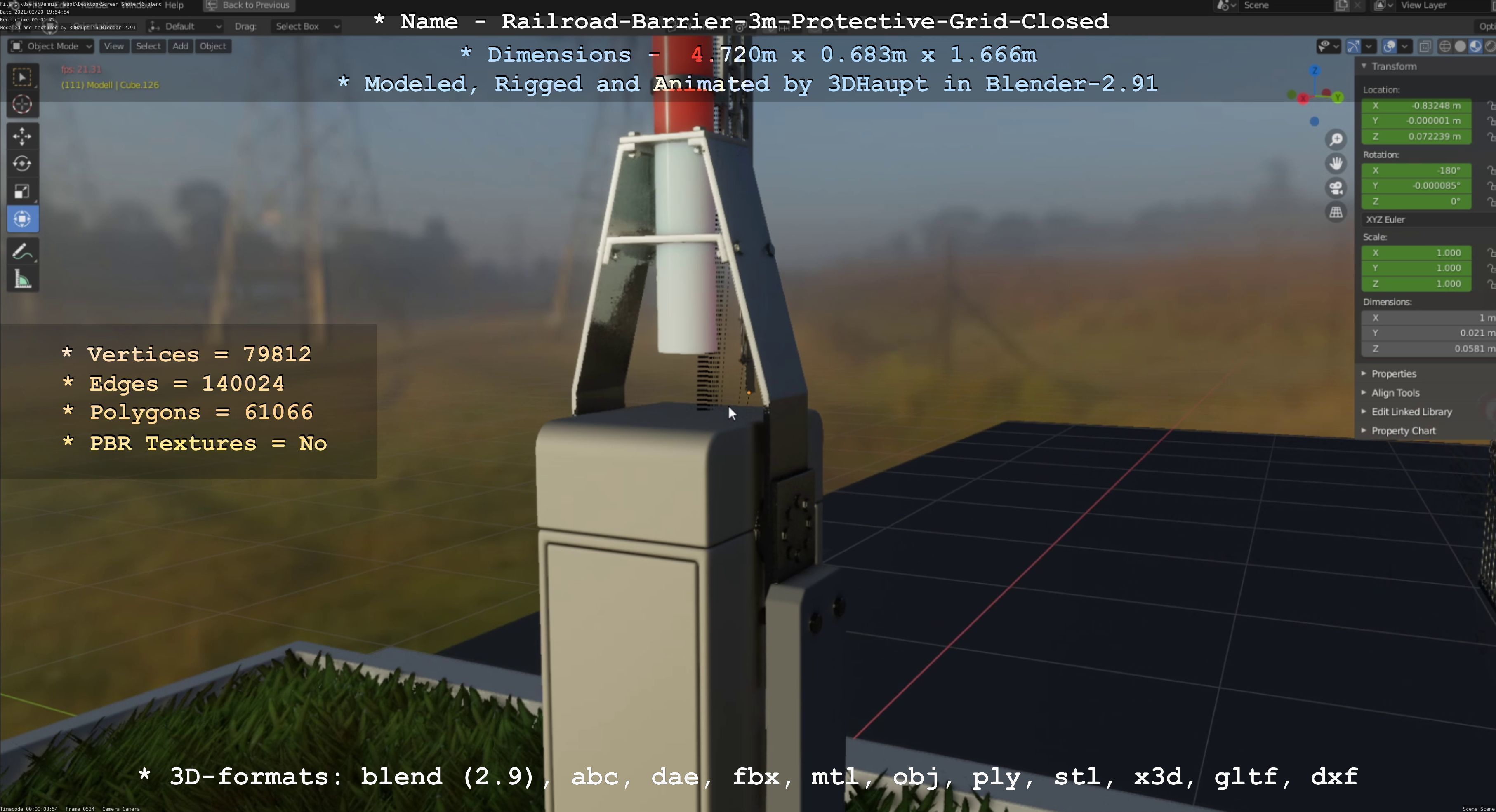 Railroad Barrier 3m High-Poly Version with Protective Grid 3D model_27