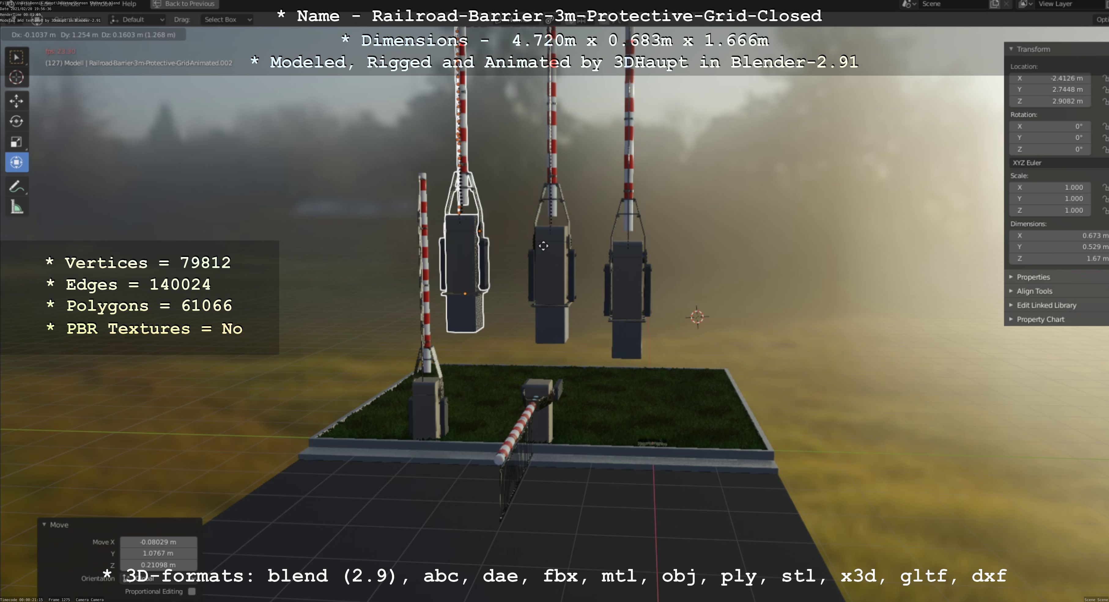 Railroad Barrier 3m High-Poly Version with Protective Grid 3D model_102