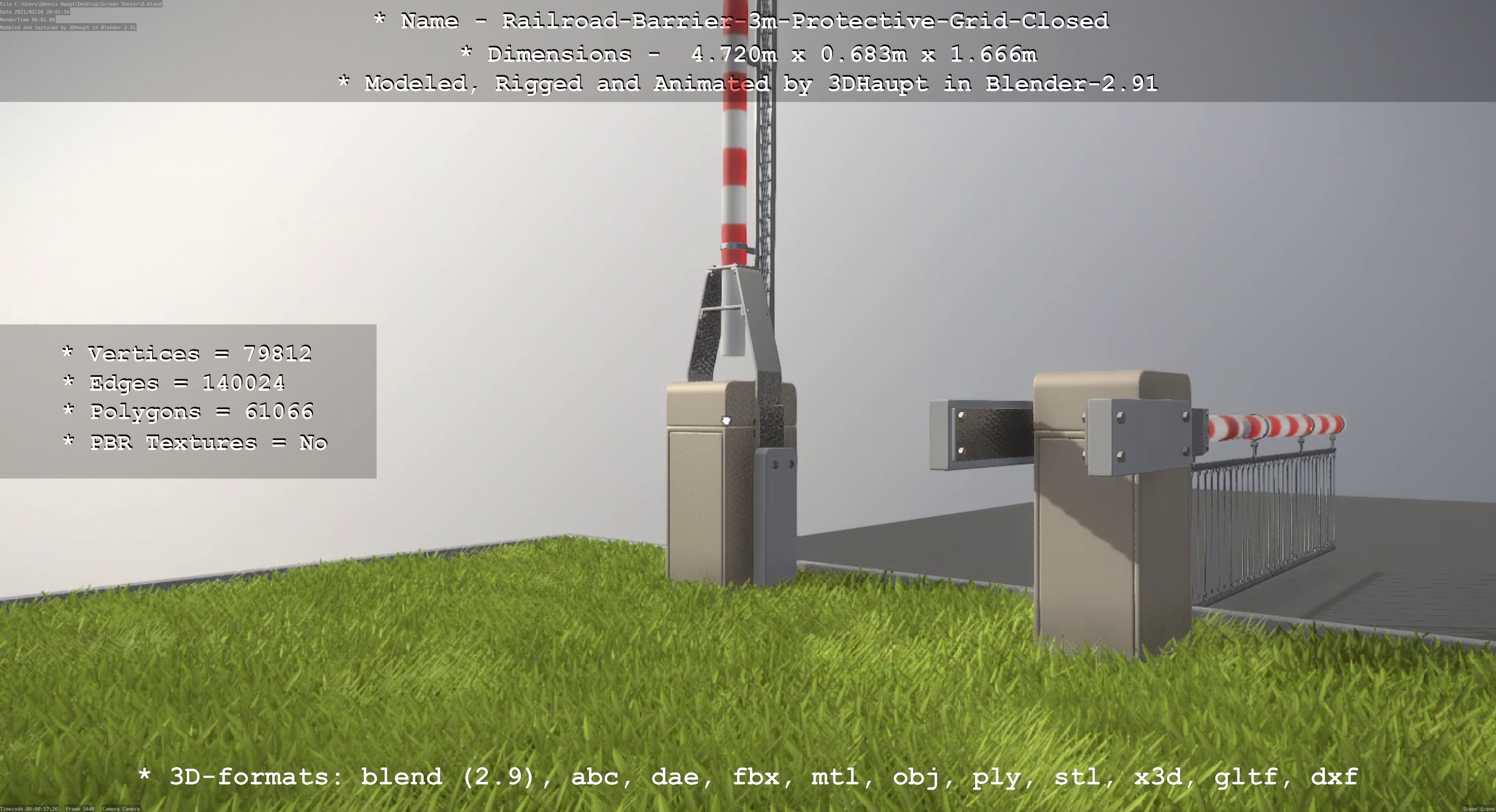 Railroad Barrier 3m High-Poly Version with Protective Grid 3D model_61