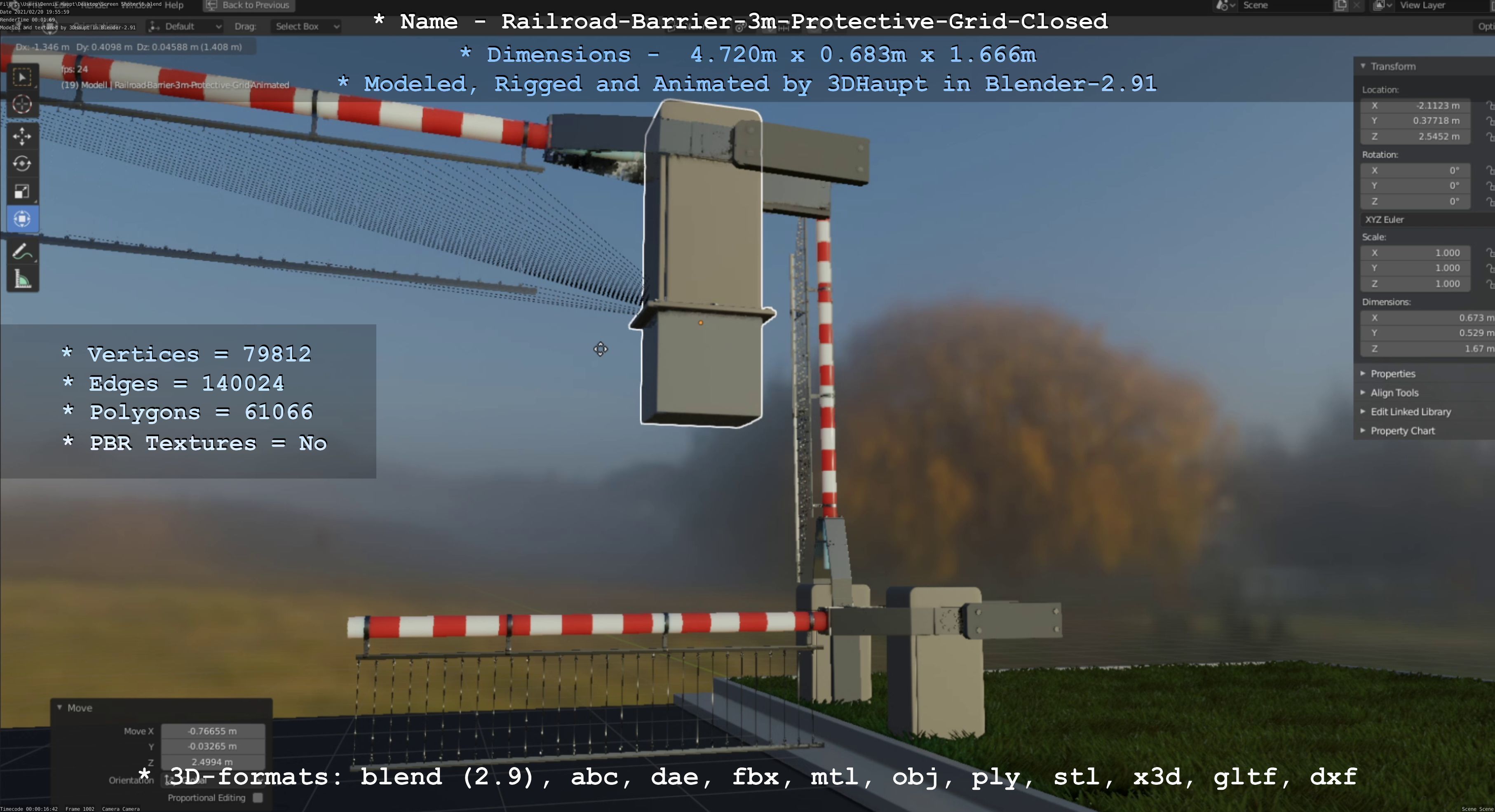 Railroad Barrier 3m High-Poly Version with Protective Grid 3D model_92