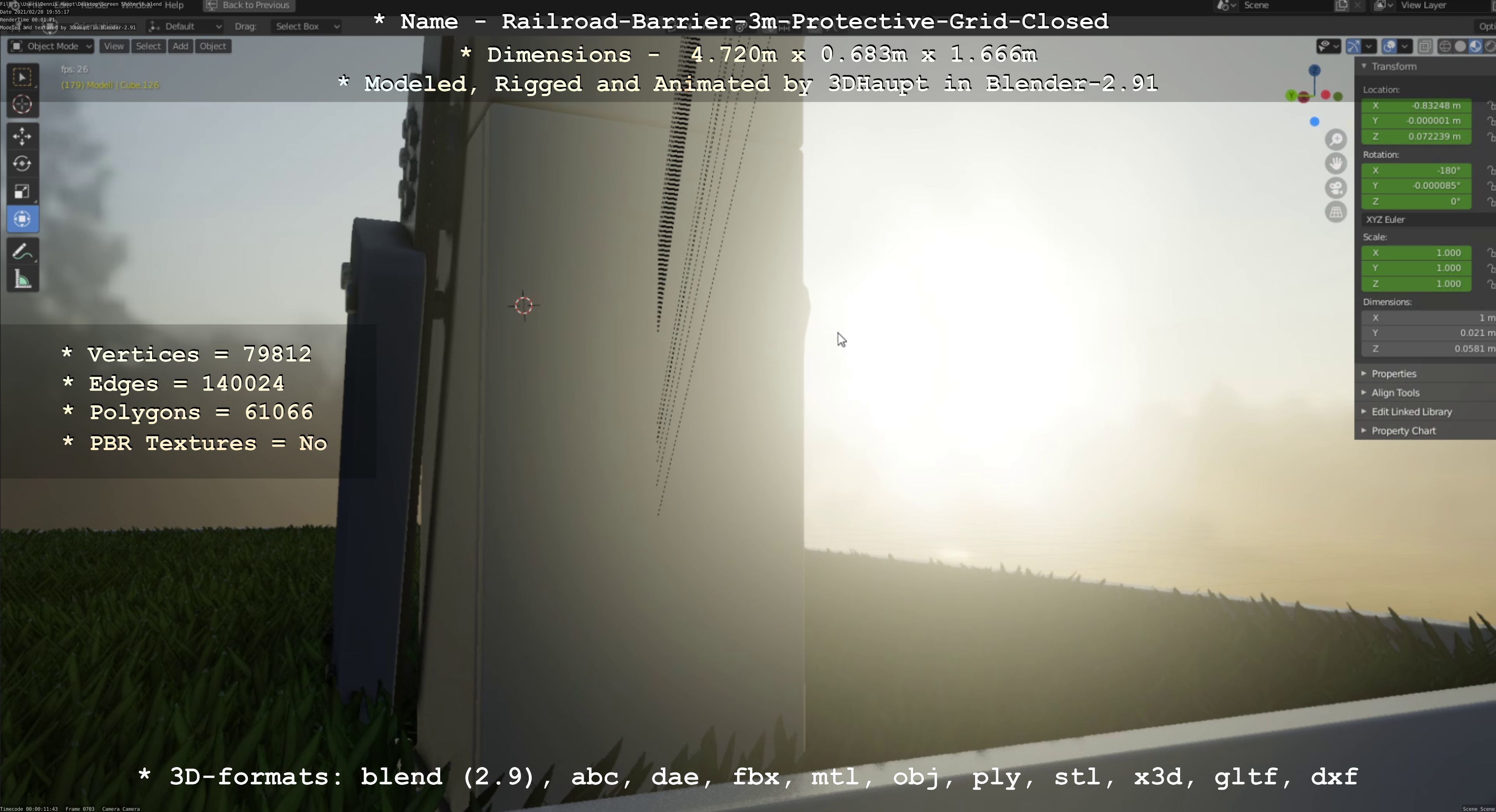 Railroad Barrier 3m High-Poly Version with Protective Grid 3D model_84