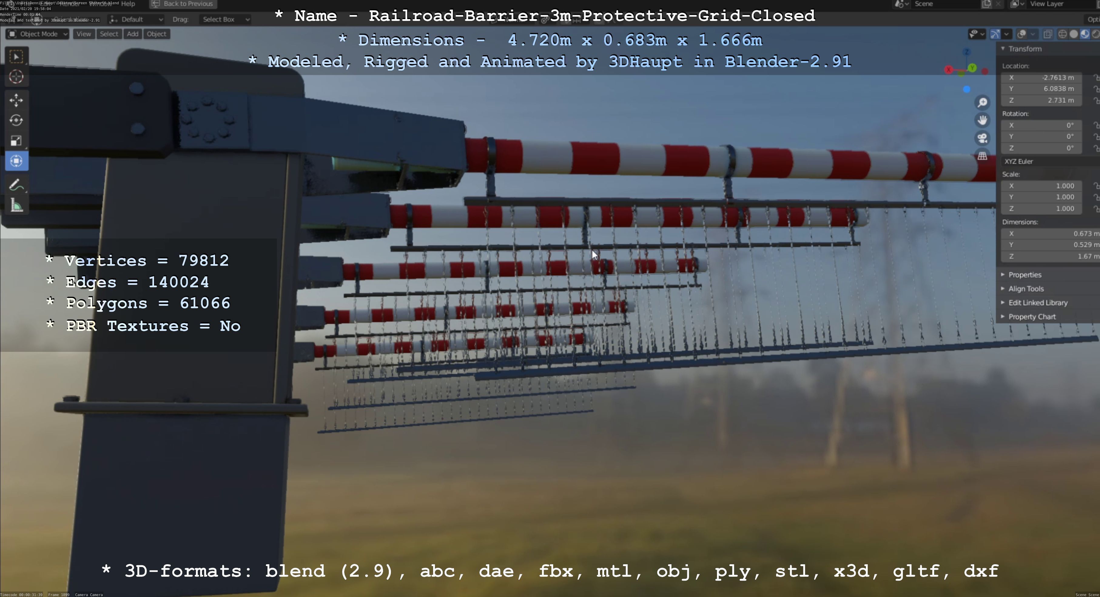 Railroad Barrier 3m High-Poly Version with Protective Grid 3D model_87