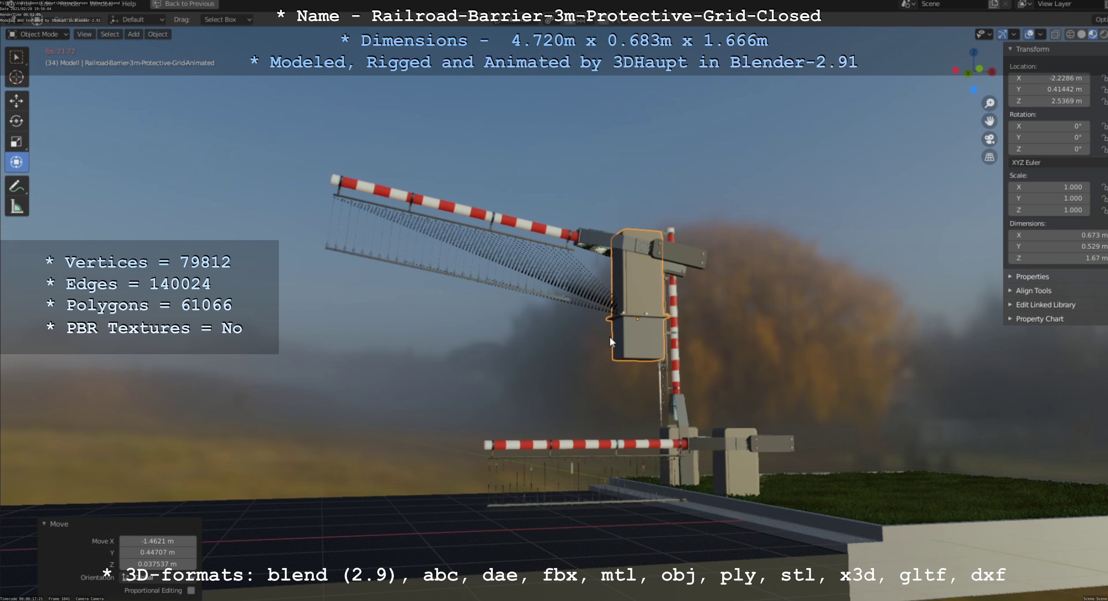 Railroad Barrier 3m High-Poly Version with Protective Grid 3D model_94