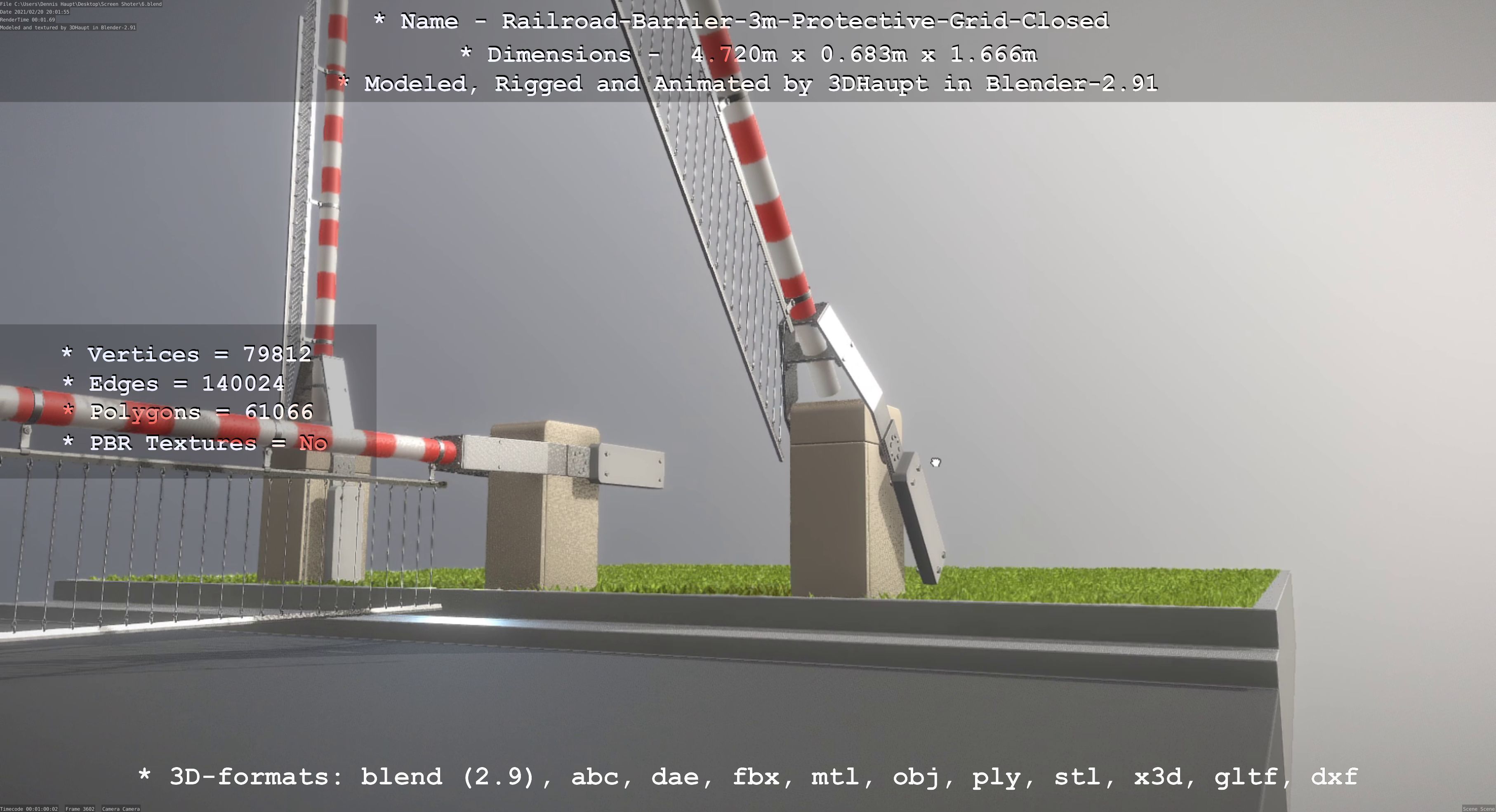 Railroad Barrier 3m High-Poly Version with Protective Grid 3D model_63