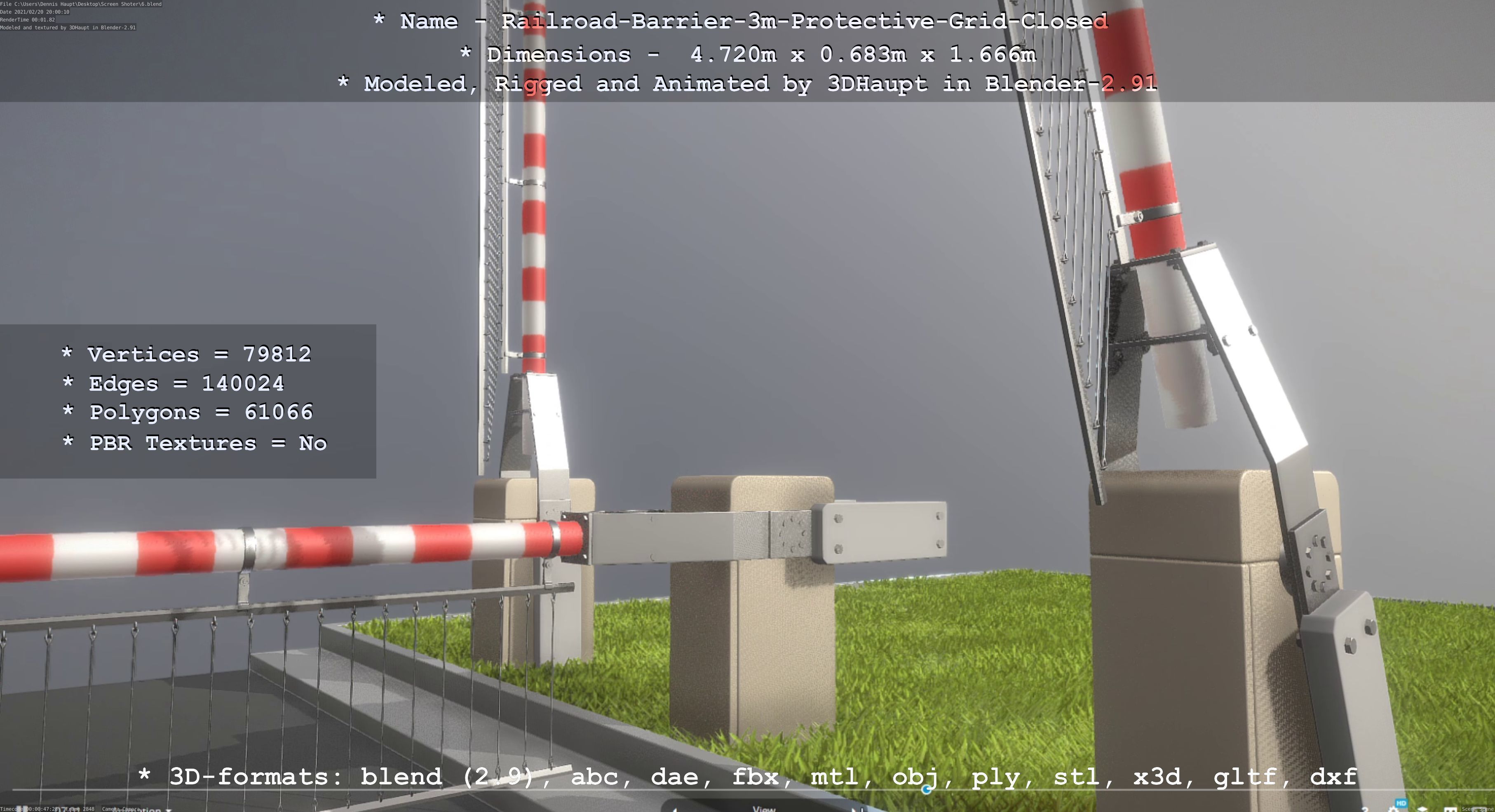 Railroad Barrier 3m High-Poly Version with Protective Grid 3D model_48