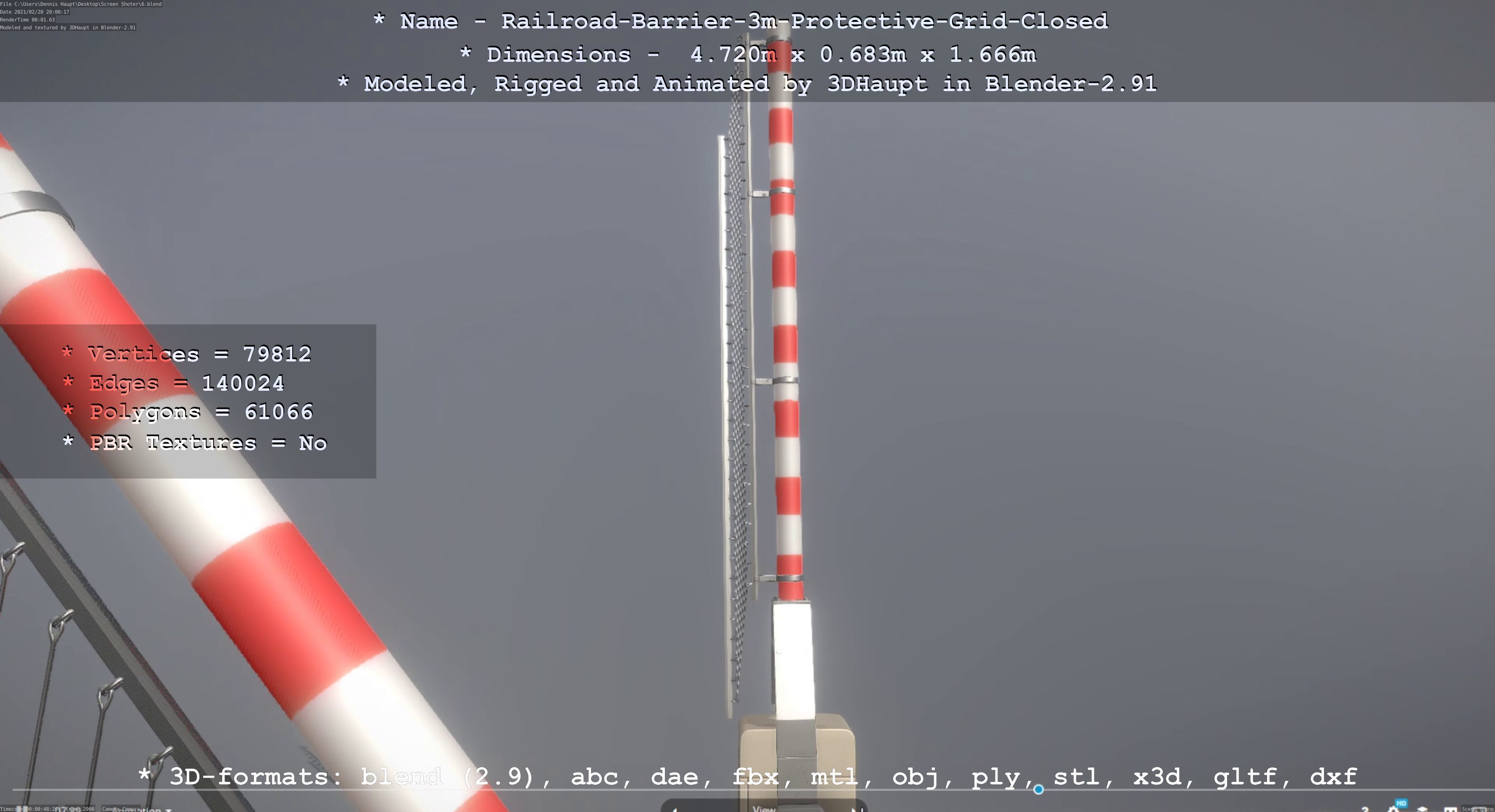 Railroad Barrier 3m High-Poly Version with Protective Grid 3D model_52