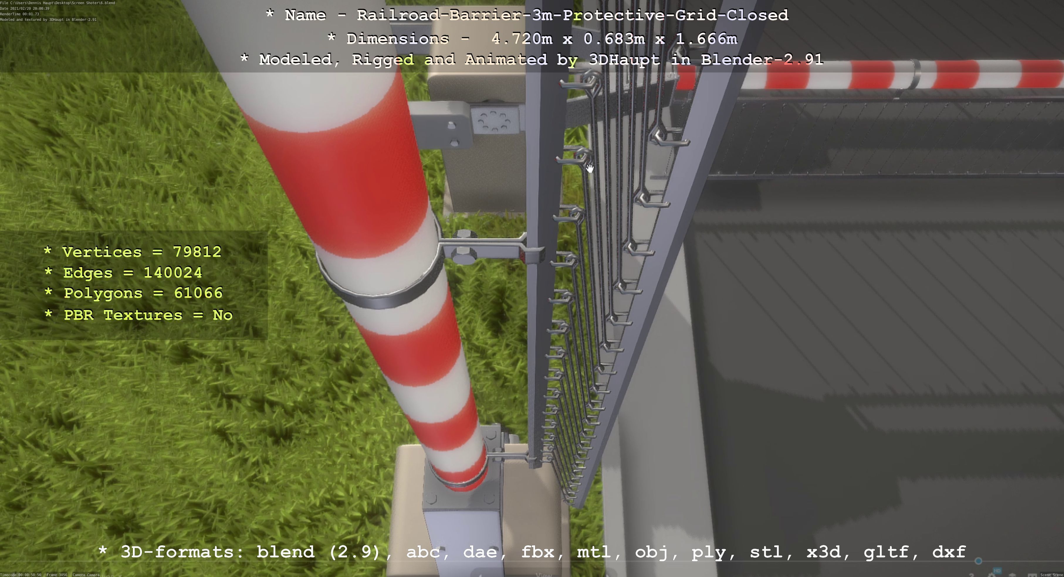 Railroad Barrier 3m High-Poly Version with Protective Grid 3D model_55