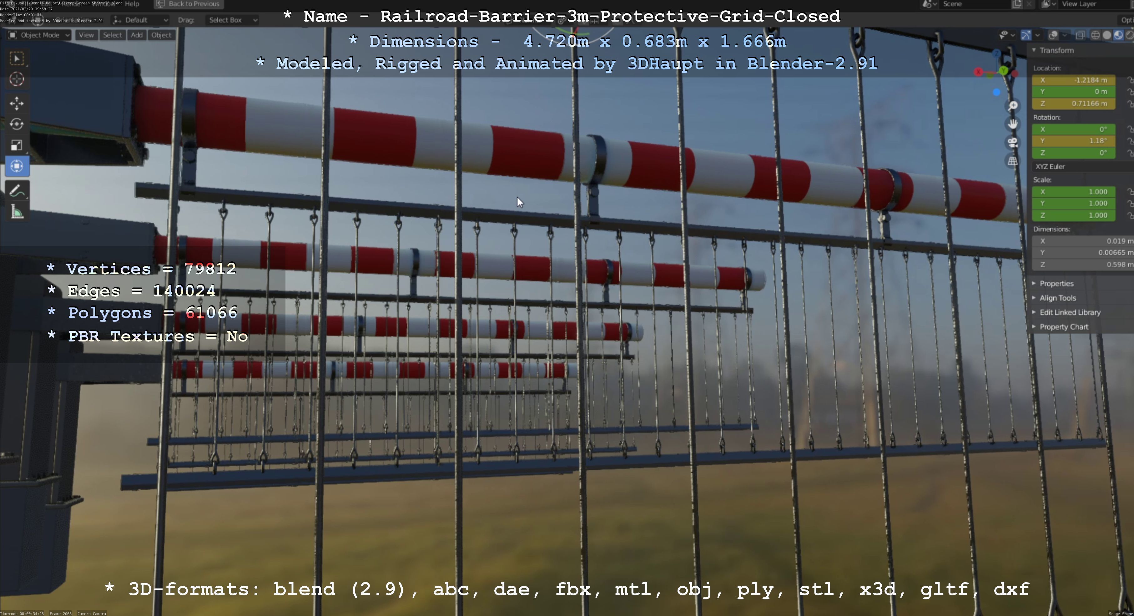 Railroad Barrier 3m High-Poly Version with Protective Grid 3D model_109