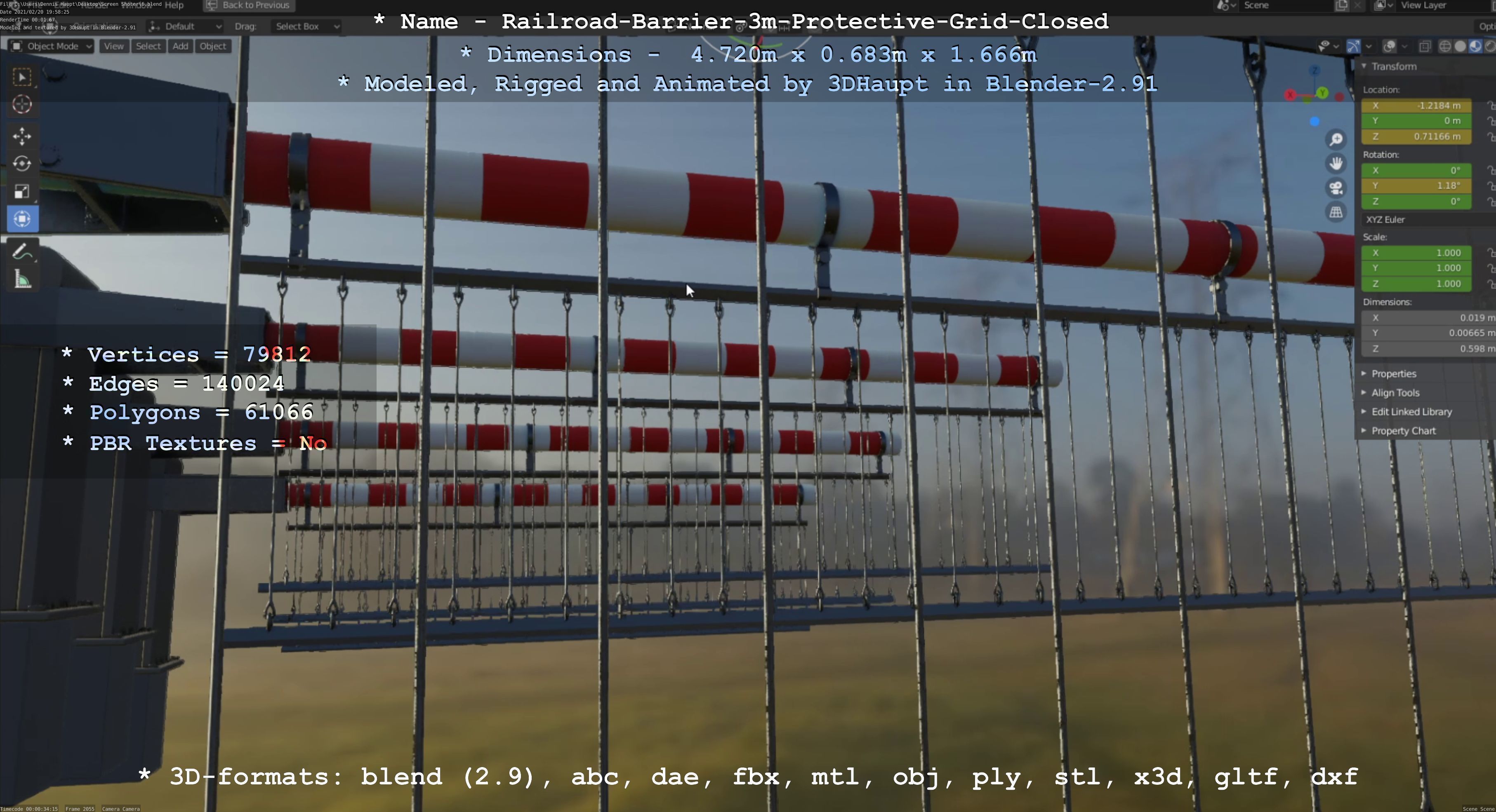 Railroad Barrier 3m High-Poly Version with Protective Grid 3D model_98