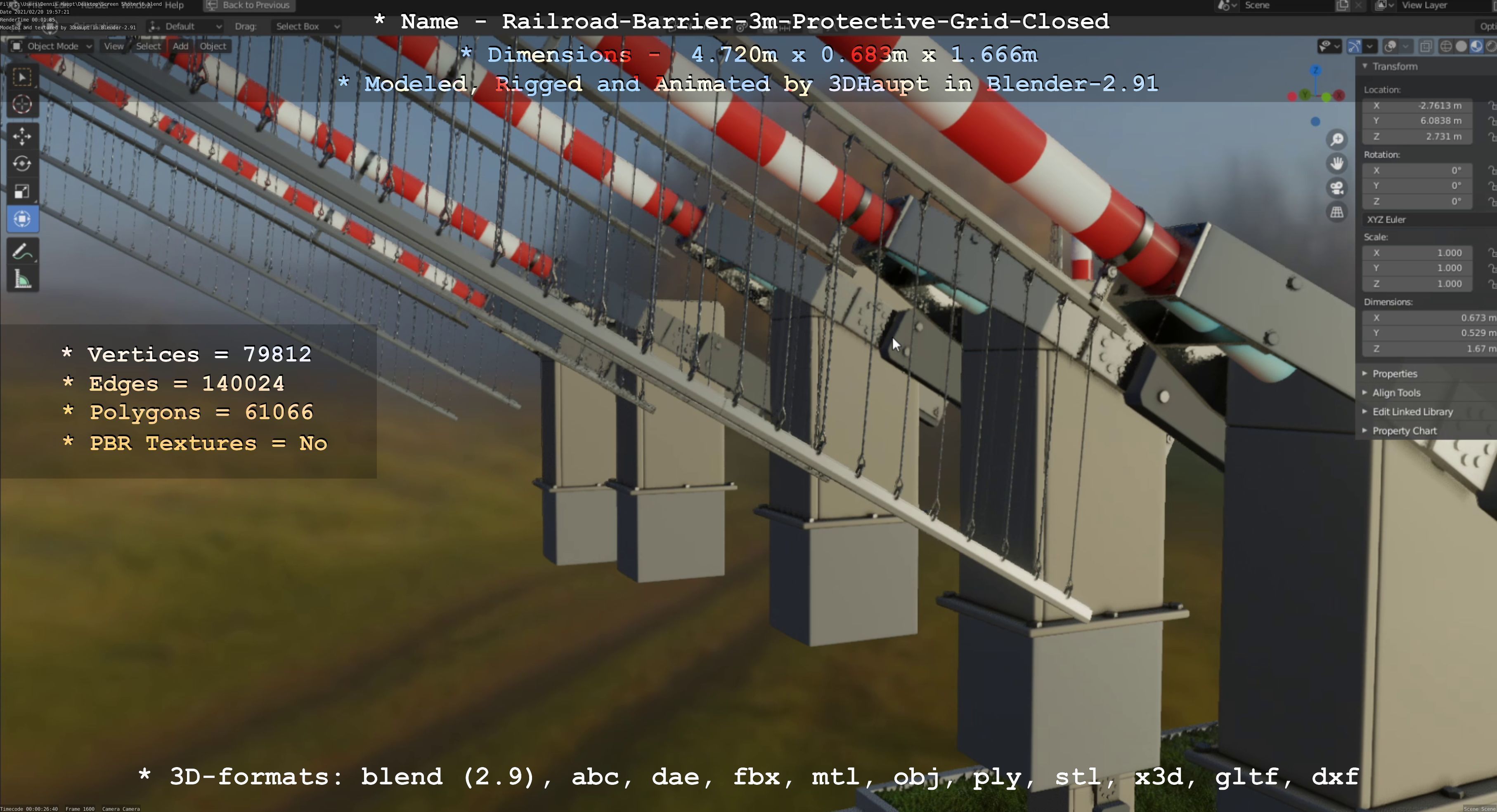 Railroad Barrier 3m High-Poly Version with Protective Grid 3D model_113