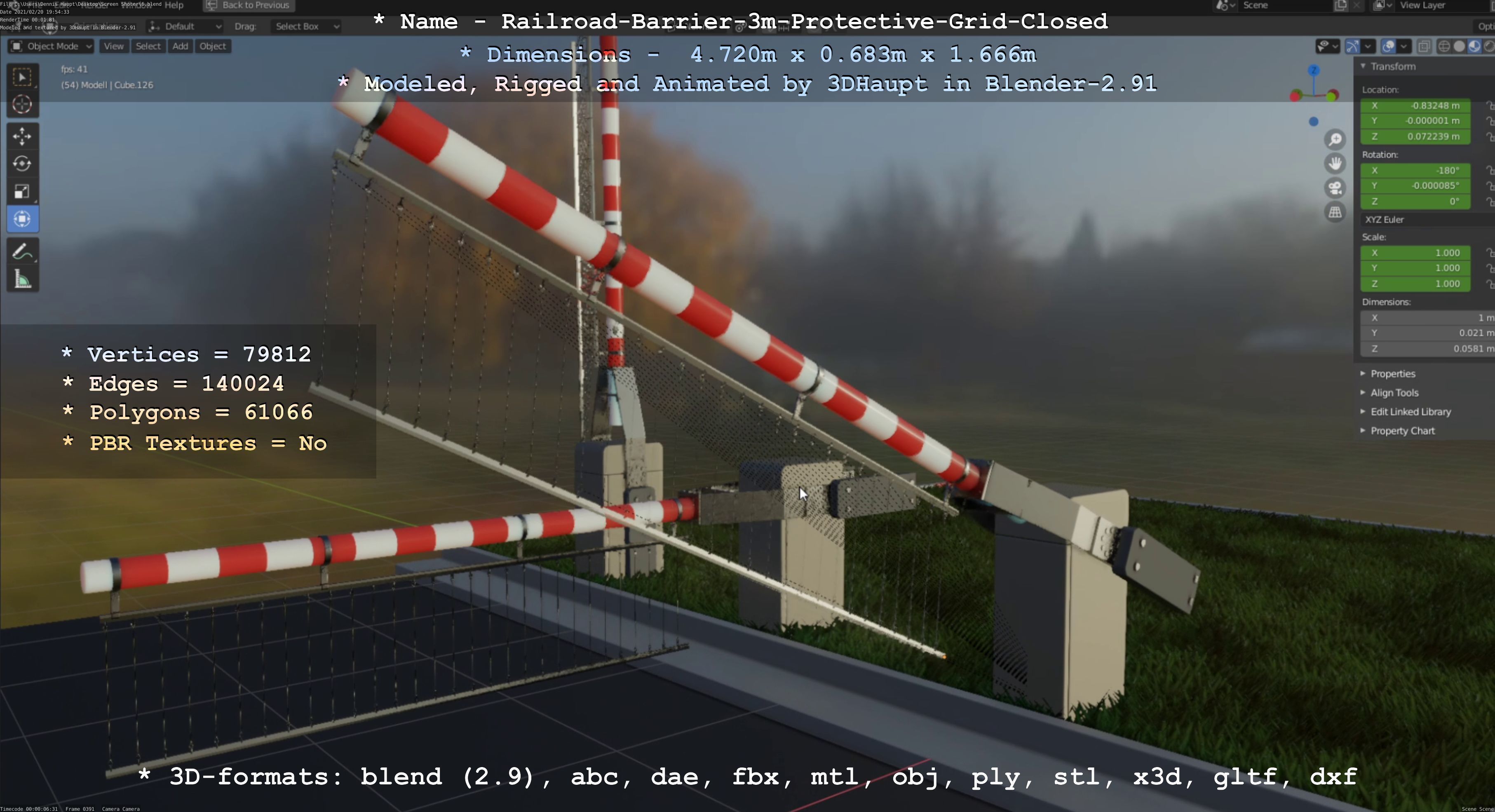Railroad Barrier 3m High-Poly Version with Protective Grid 3D model_72