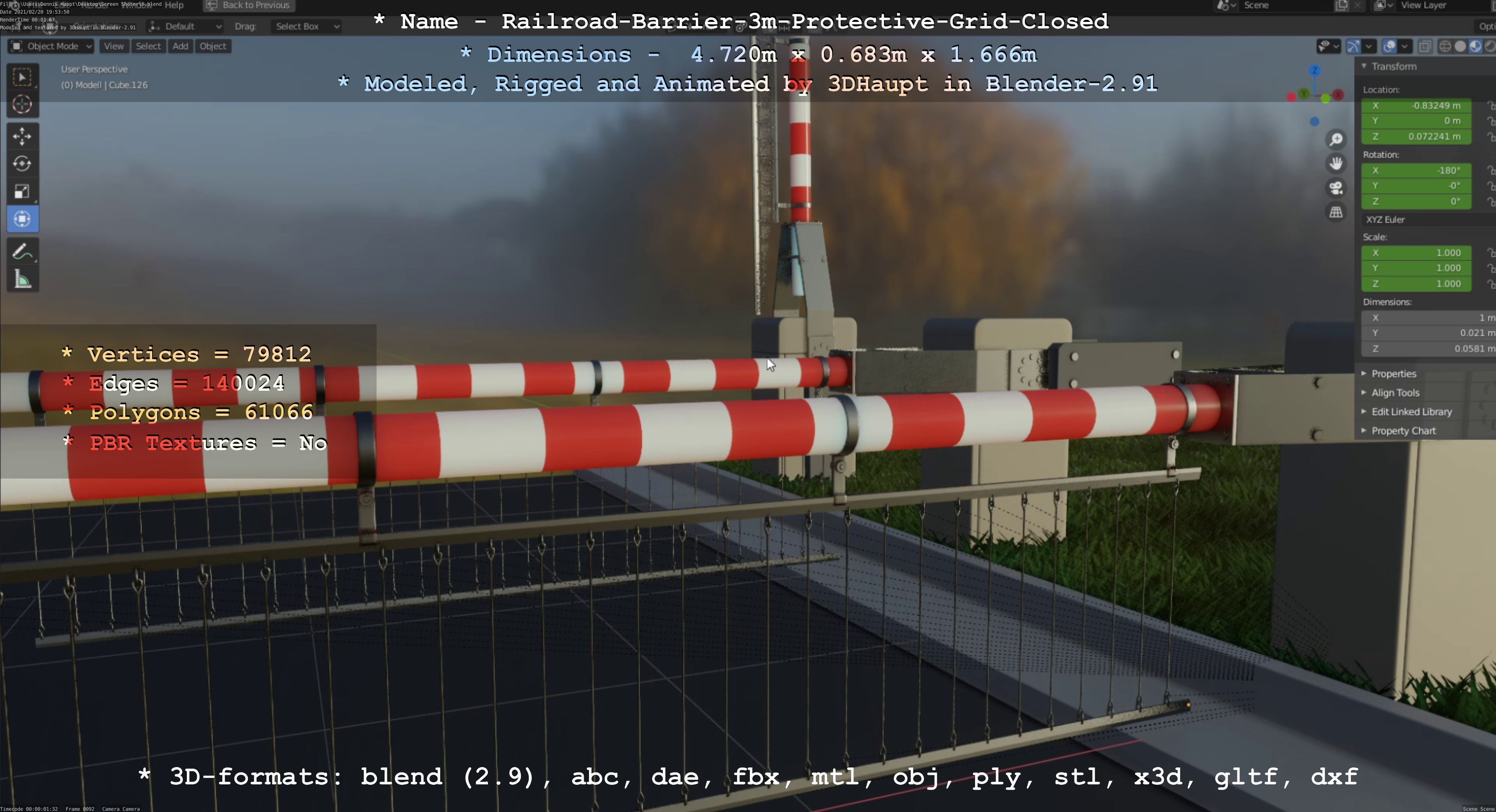 Railroad Barrier 3m High-Poly Version with Protective Grid 3D model_68