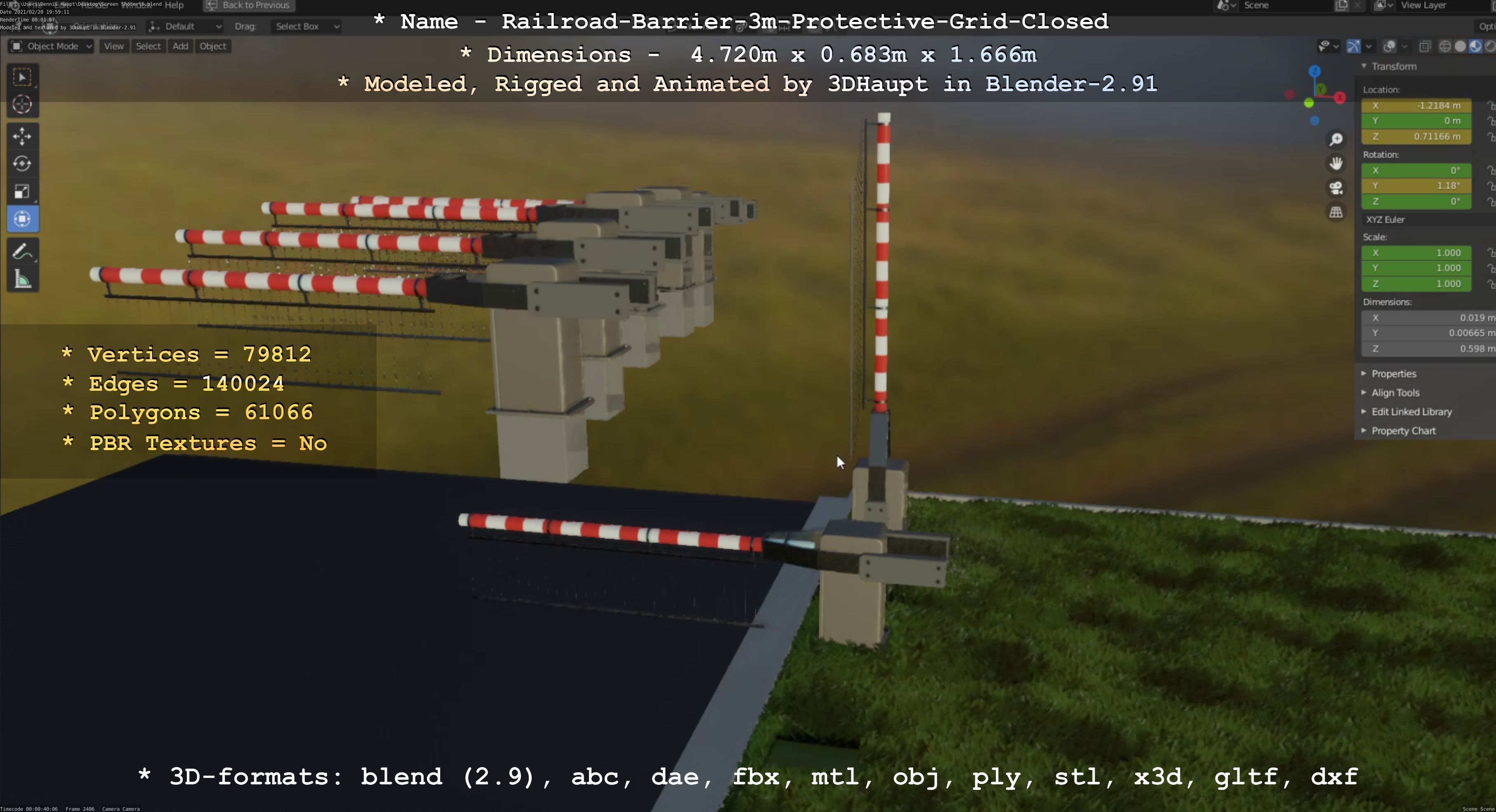 Railroad Barrier 3m High-Poly Version with Protective Grid 3D model_42