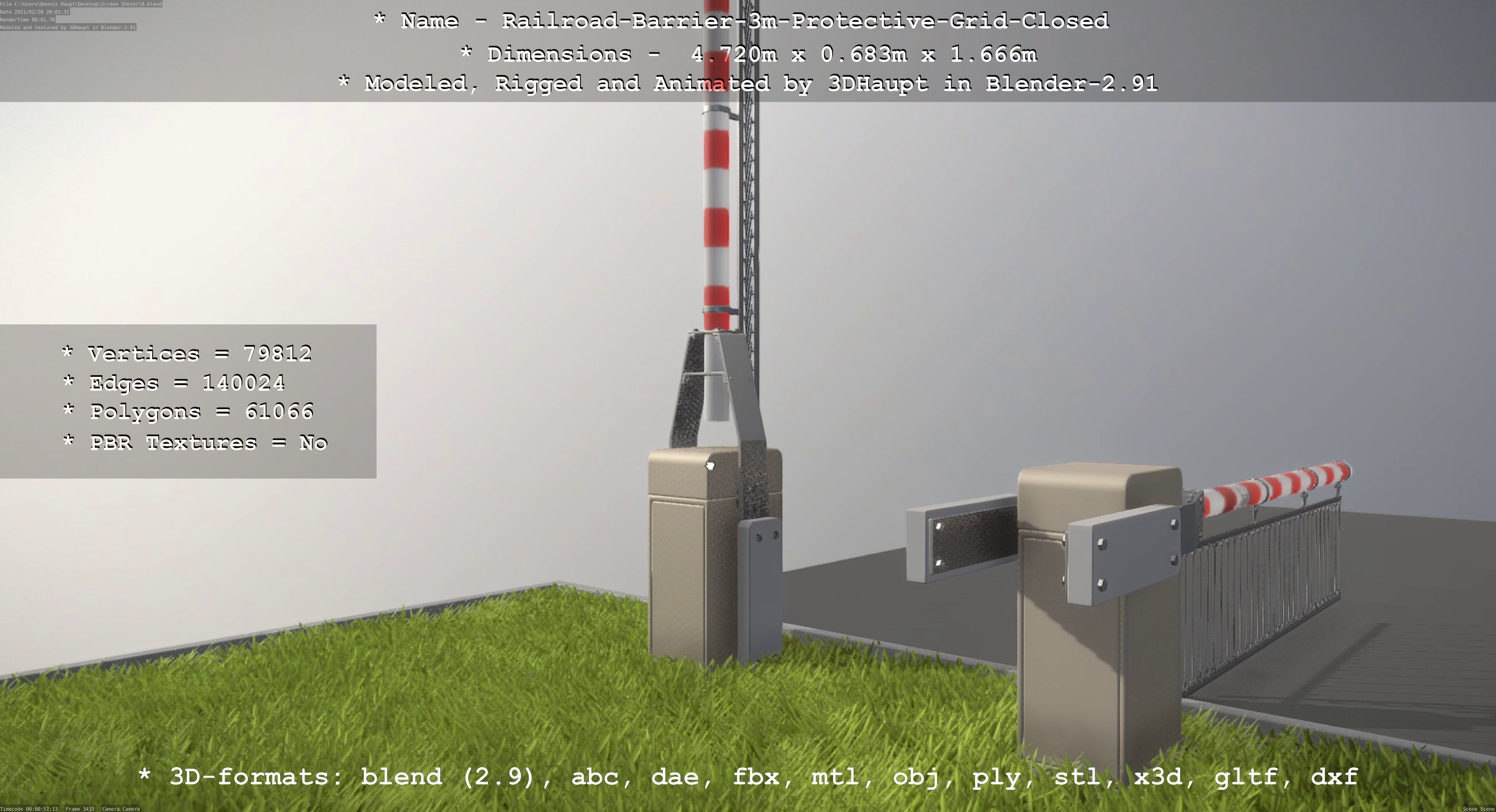 Railroad Barrier 3m High-Poly Version with Protective Grid 3D model_60