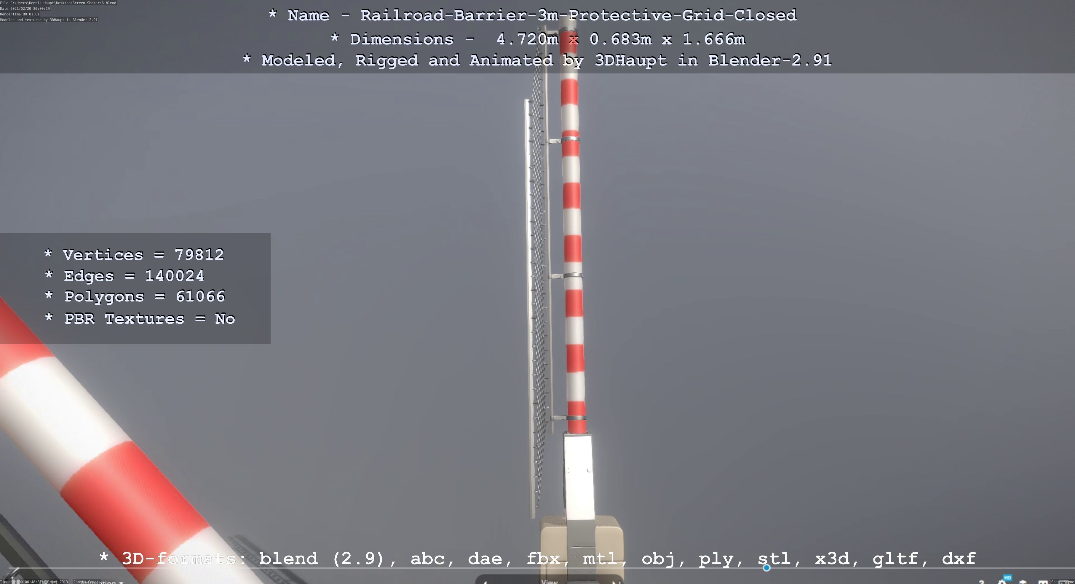 Railroad Barrier 3m High-Poly Version with Protective Grid 3D model_16