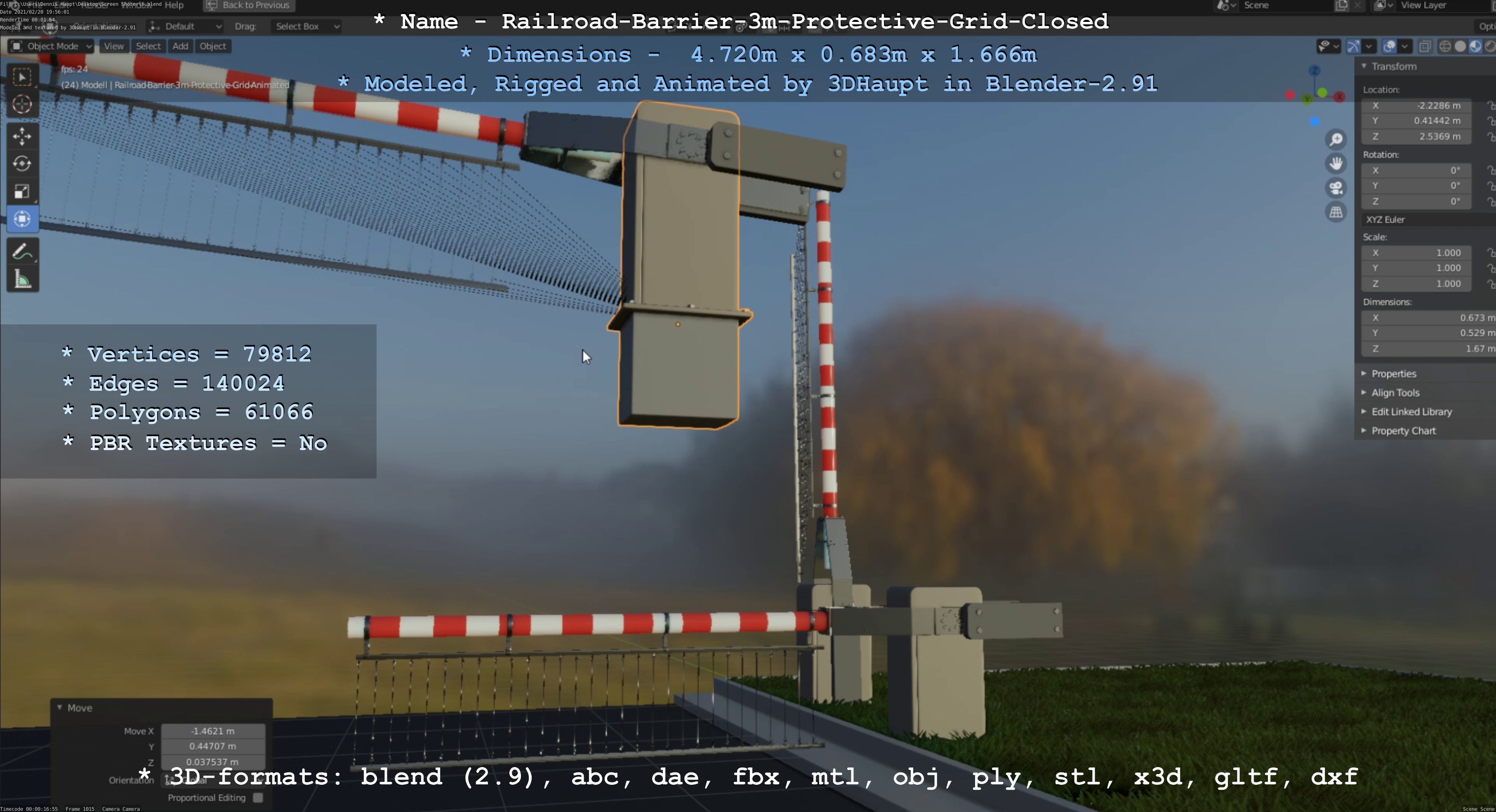 Railroad Barrier 3m High-Poly Version with Protective Grid 3D model_93