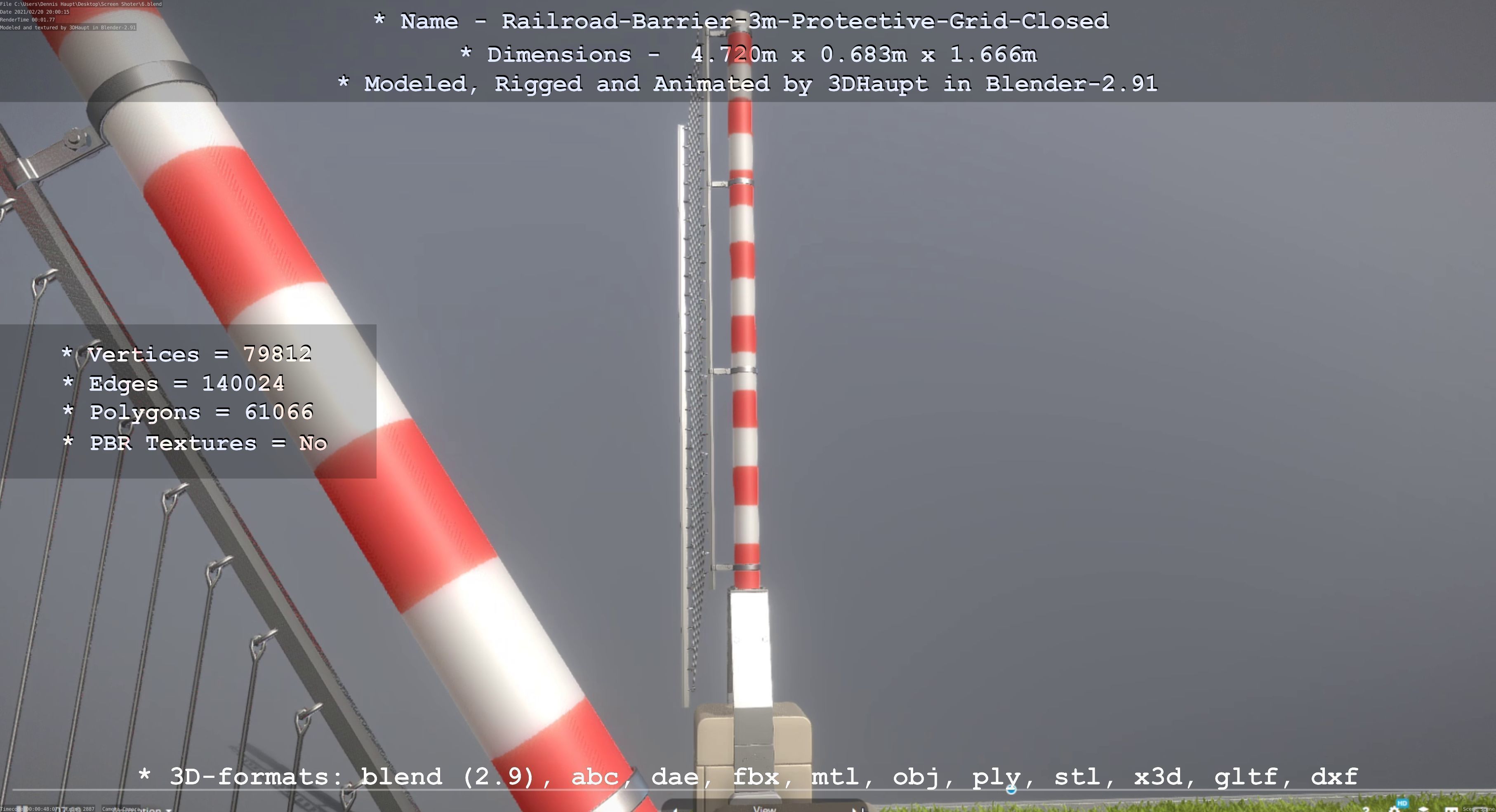 Railroad Barrier 3m High-Poly Version with Protective Grid 3D model_51