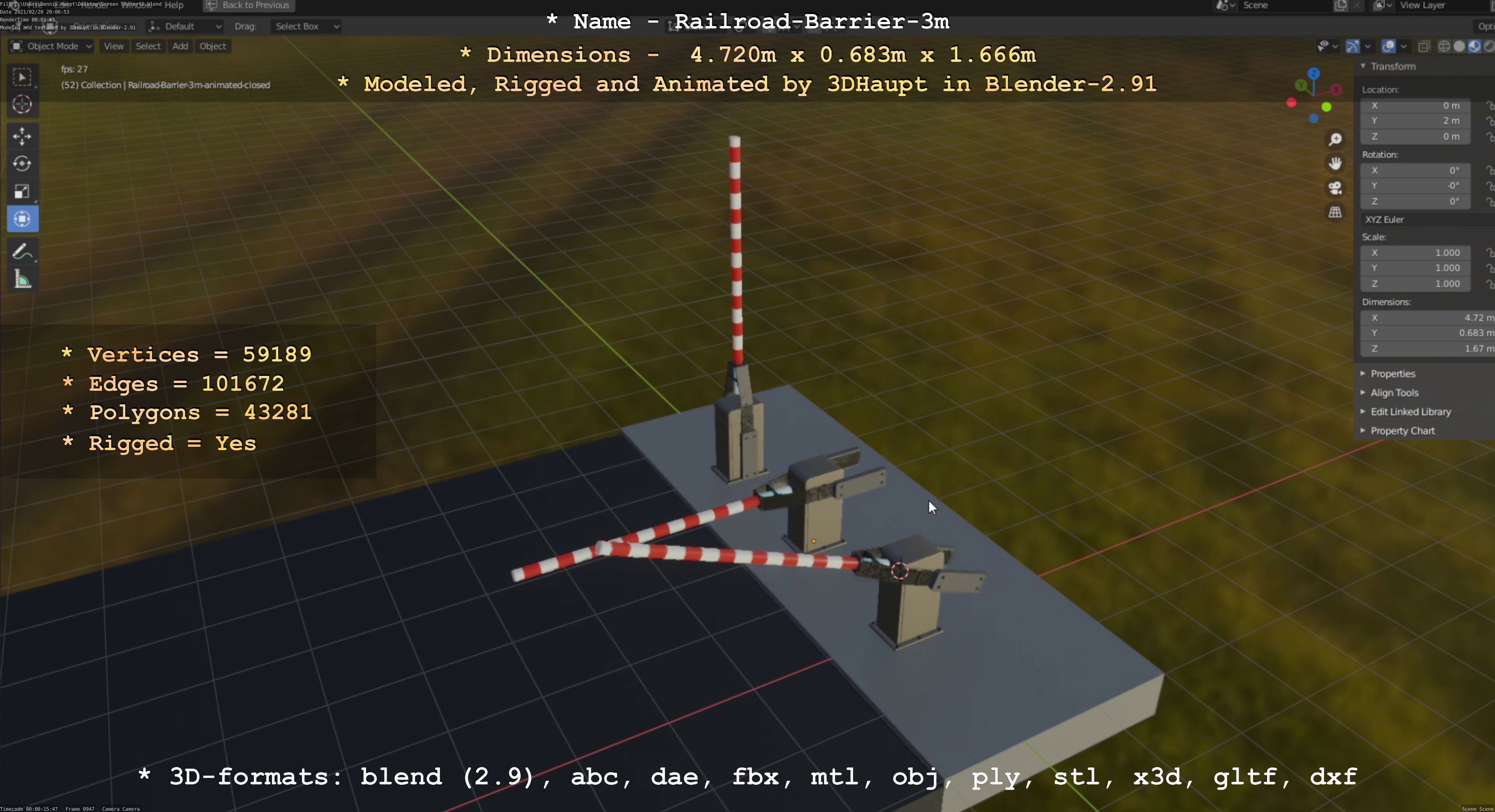 Railroad Barrier 3m High-Poly Version 3D model_41