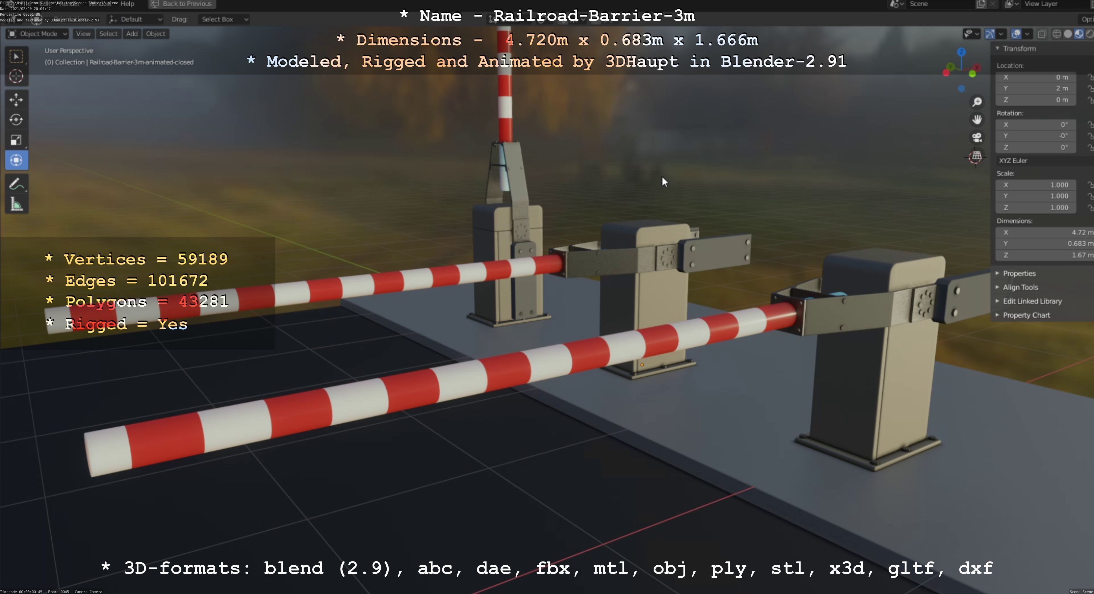 Railroad Barrier 3m High-Poly Version 3D model_95