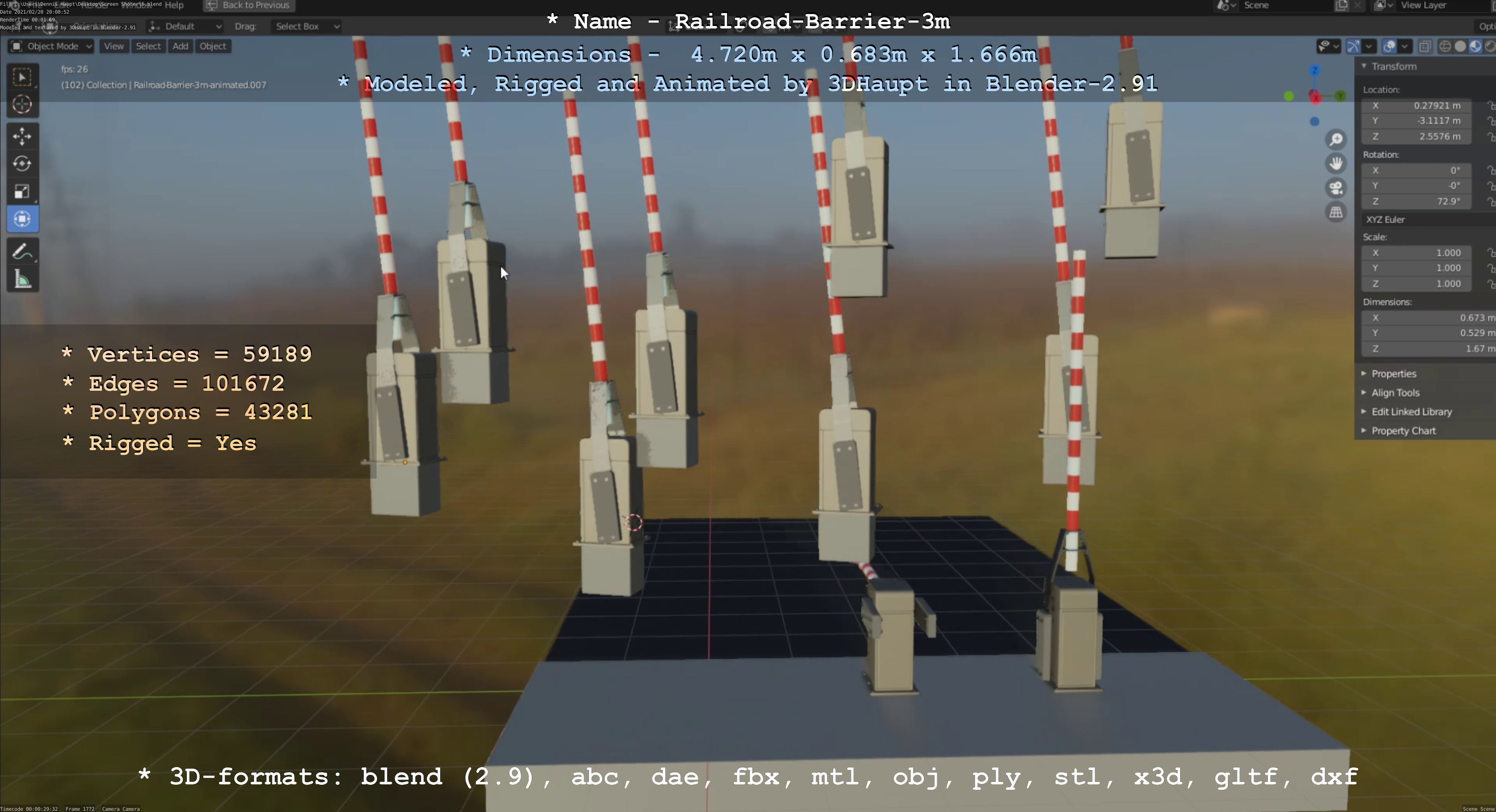 Railroad Barrier 3m High-Poly Version 3D model_63