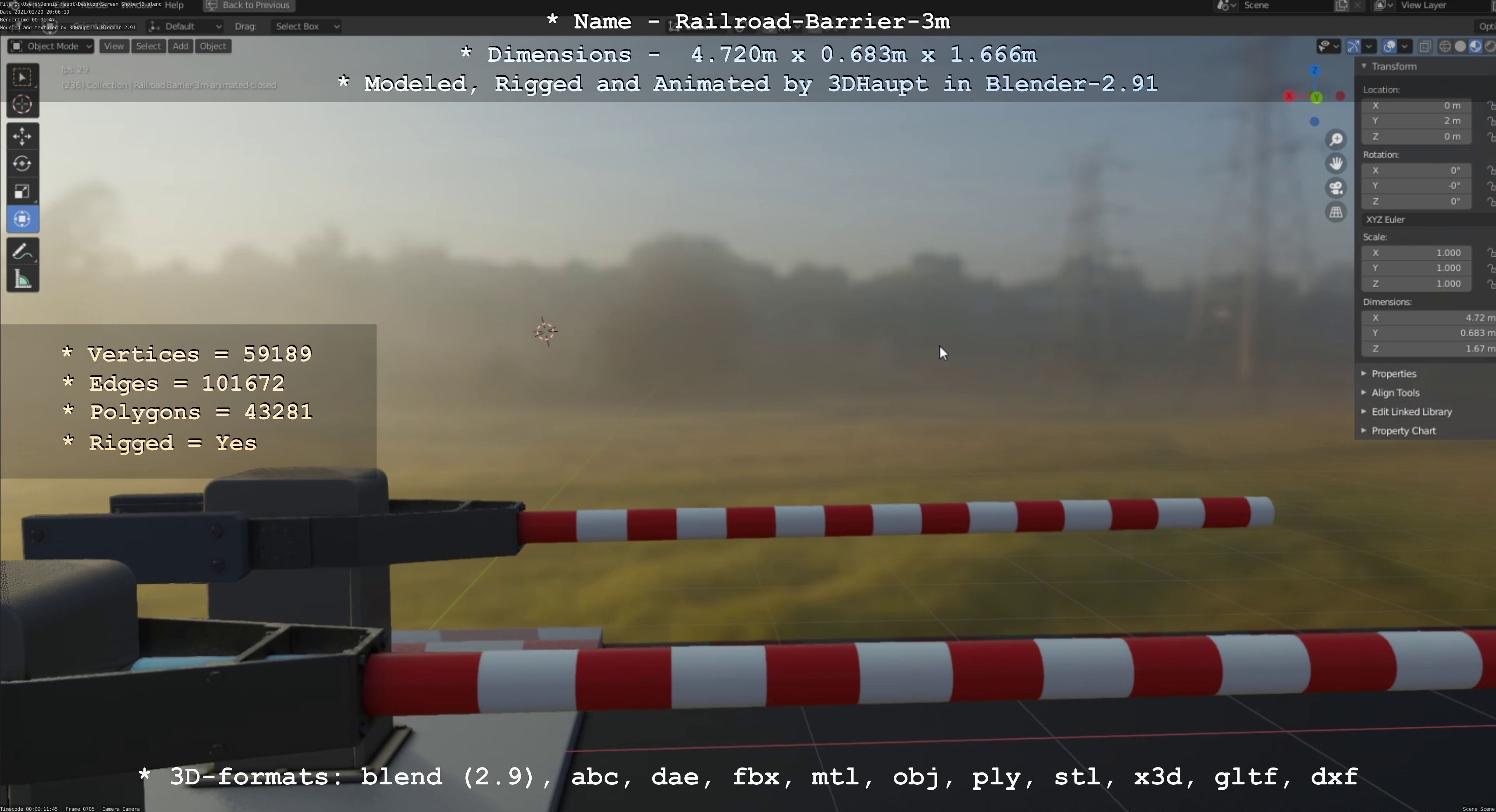 Railroad Barrier 3m High-Poly Version 3D model_47