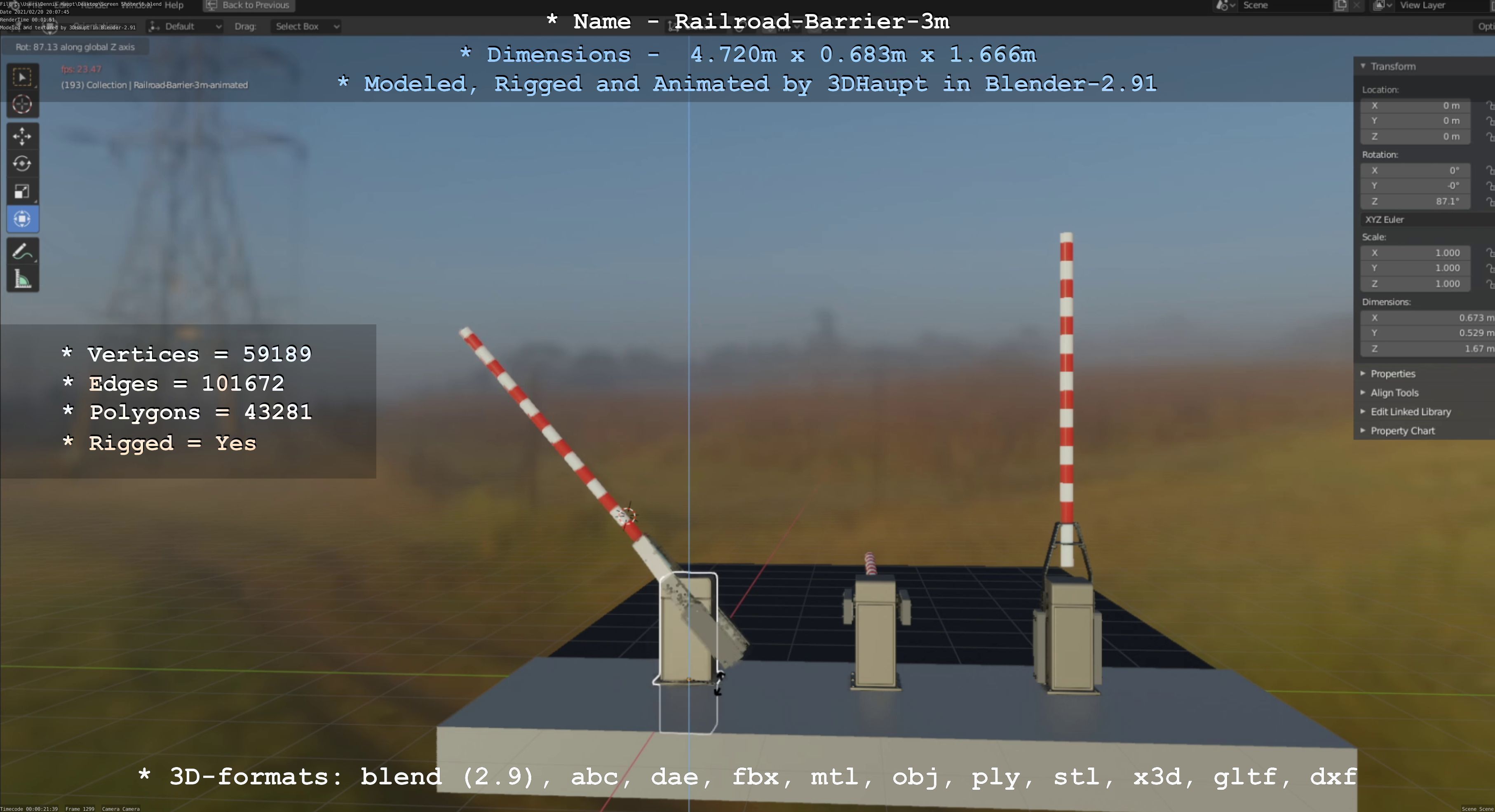 Railroad Barrier 3m High-Poly Version 3D model_46