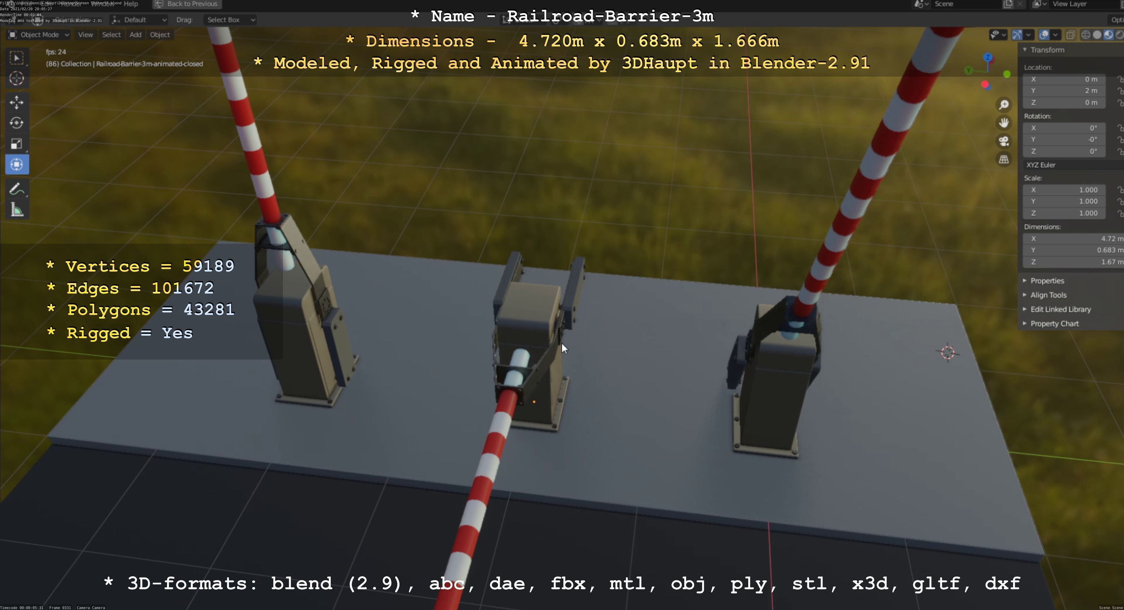 Railroad Barrier 3m High-Poly Version 3D model_2