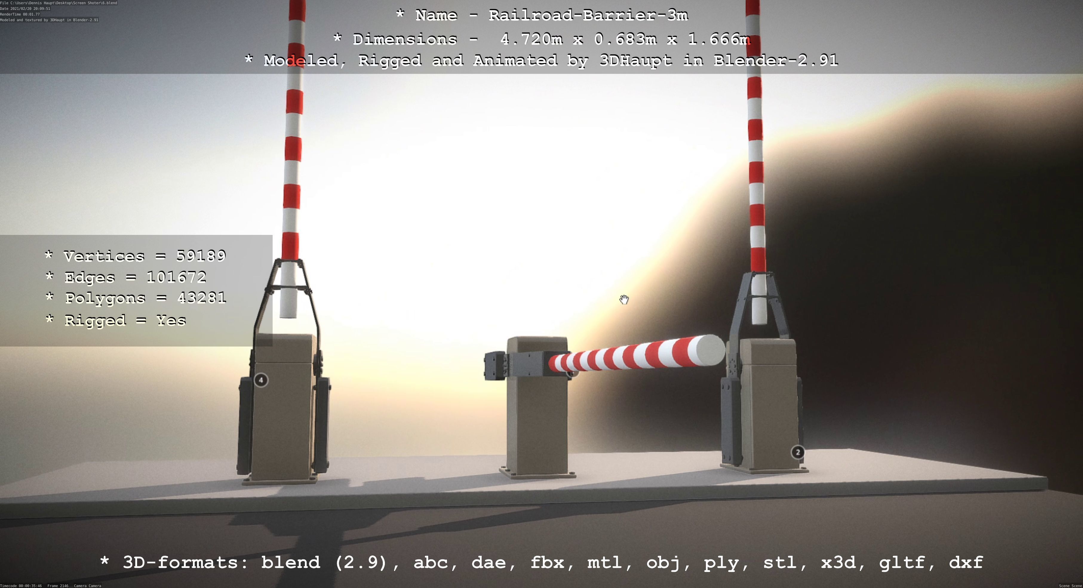 Railroad Barrier 3m High-Poly Version 3D model_9
