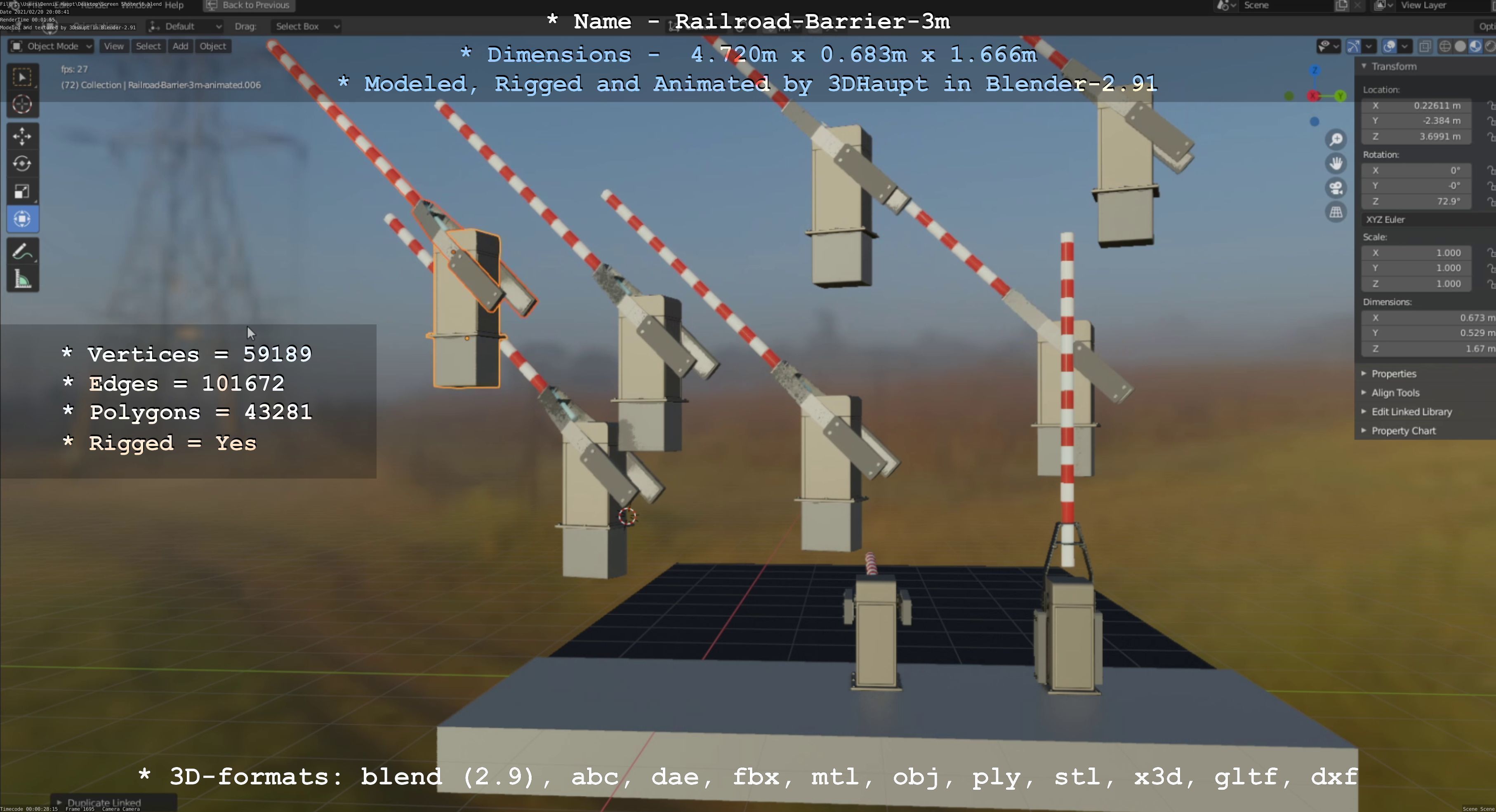 Railroad Barrier 3m High-Poly Version 3D model_62