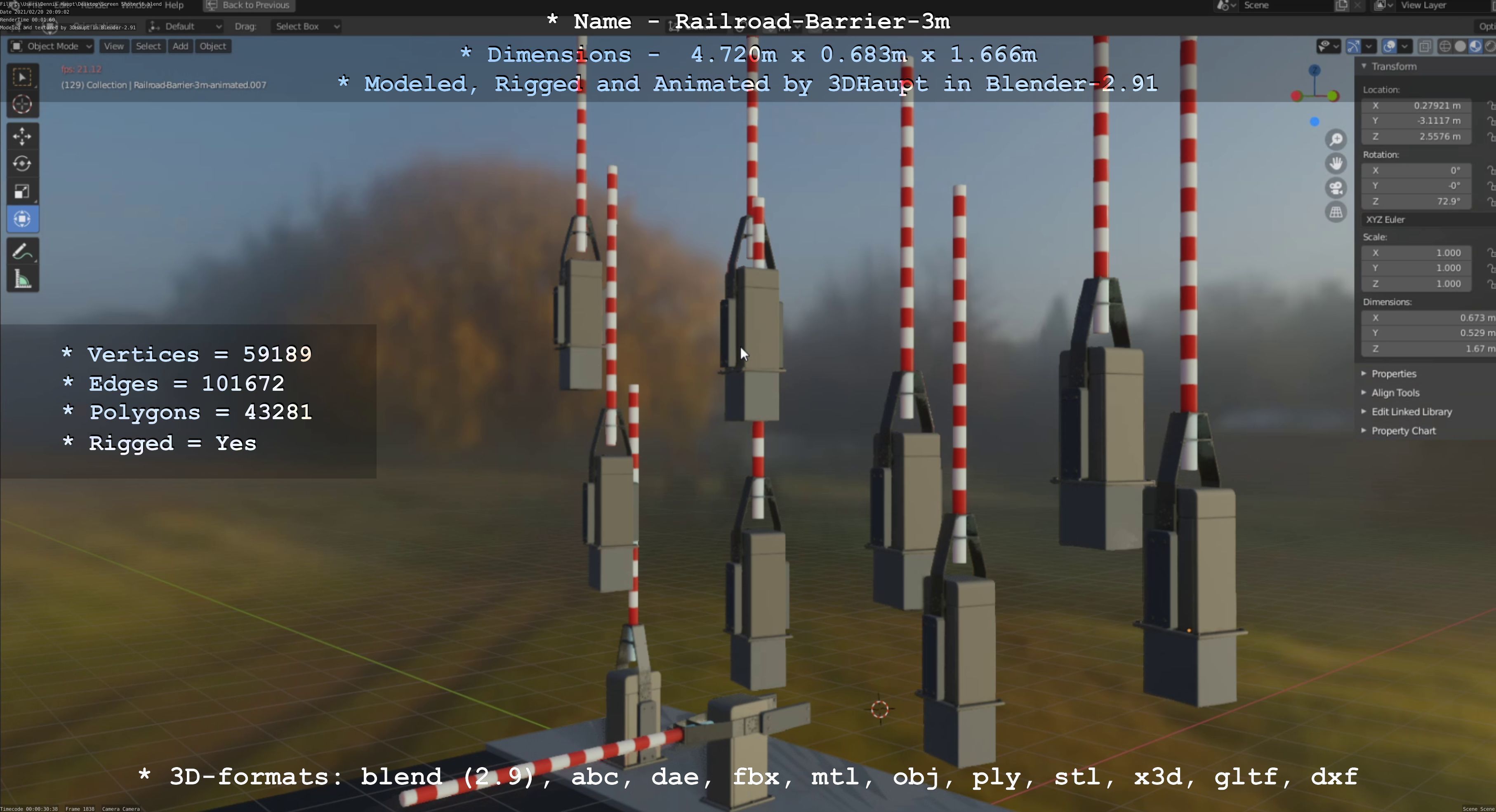 Railroad Barrier 3m High-Poly Version 3D model_6