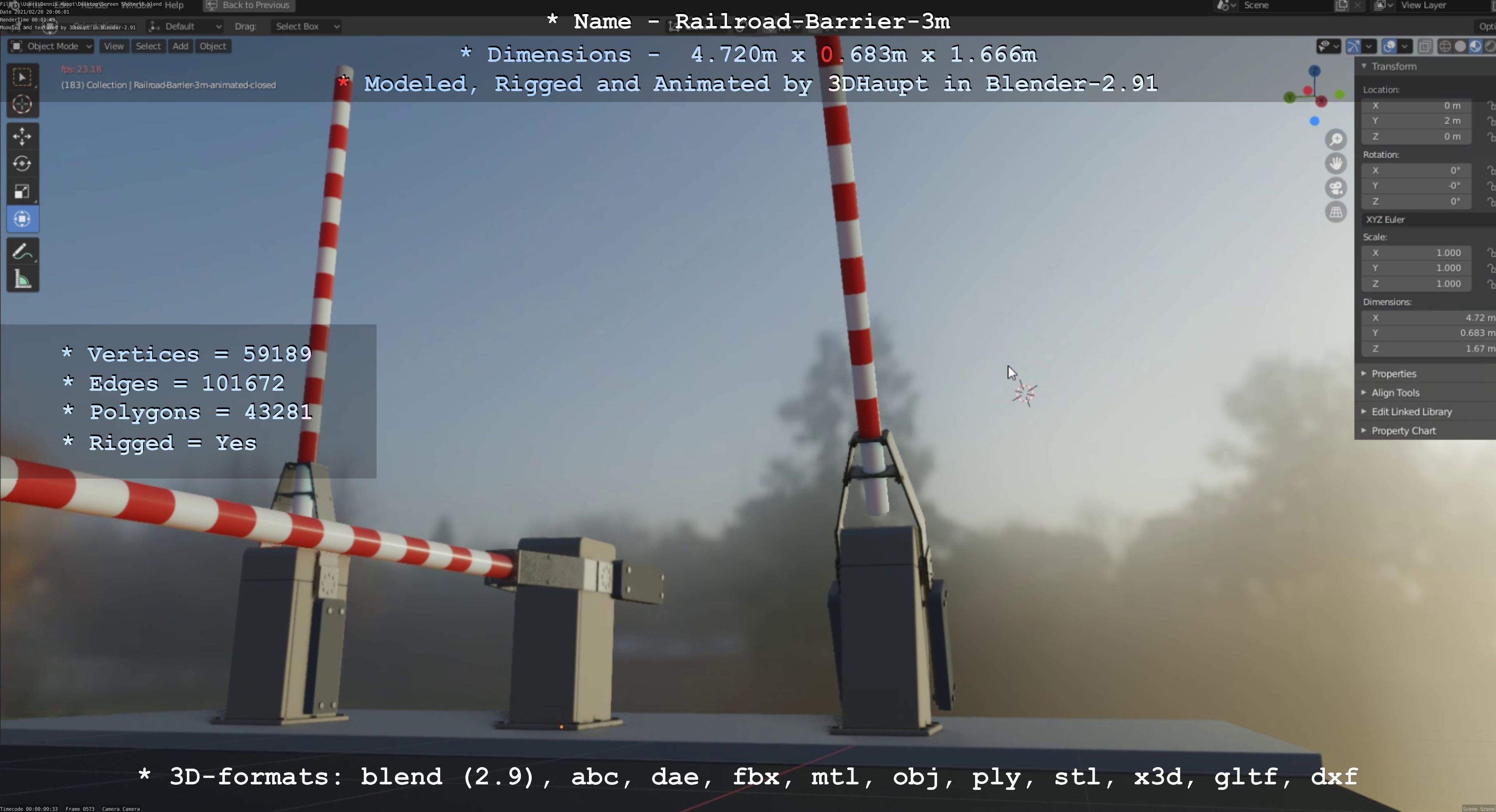 Railroad Barrier 3m High-Poly Version 3D model_35