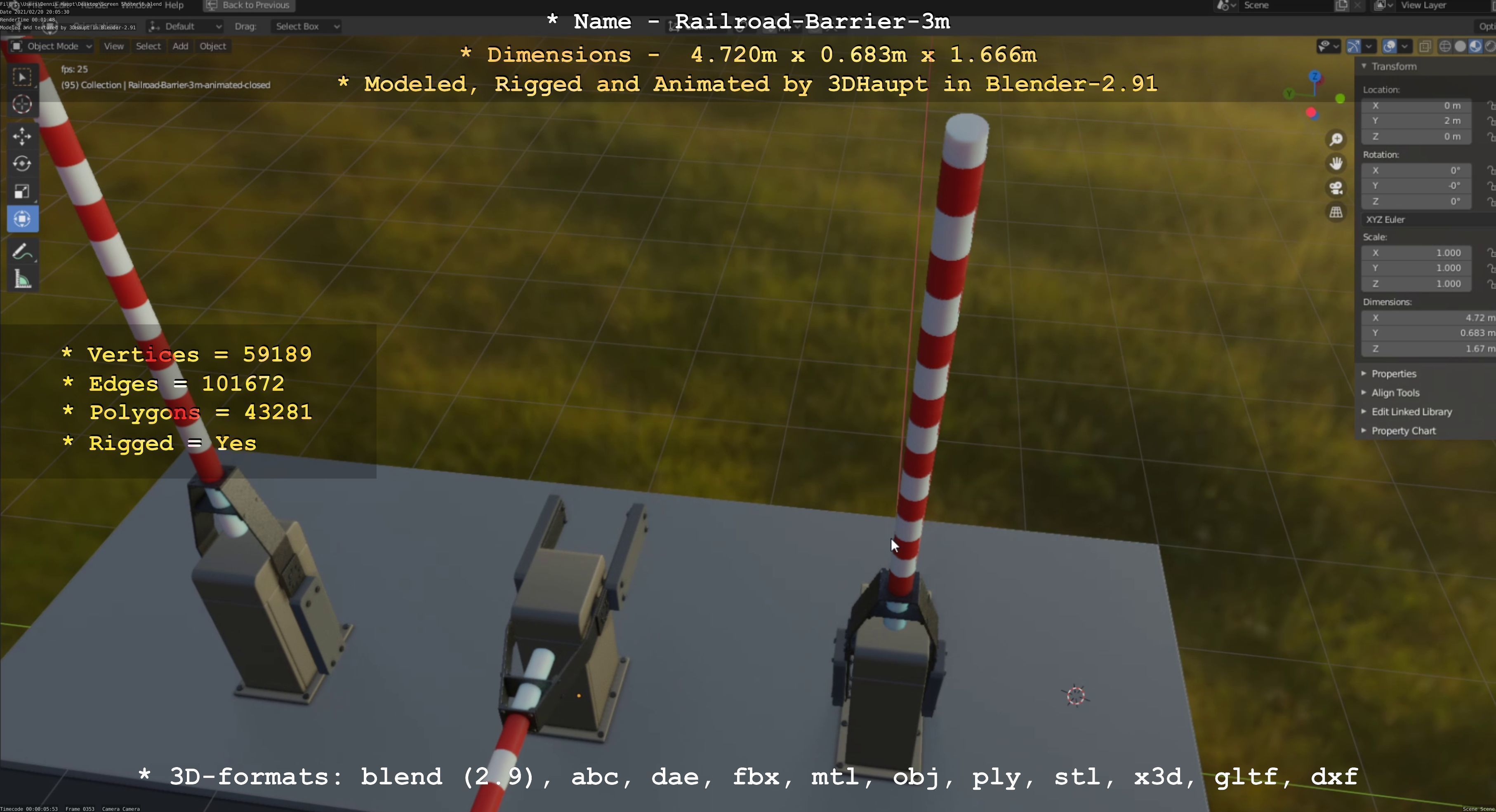 Railroad Barrier 3m High-Poly Version 3D model_13