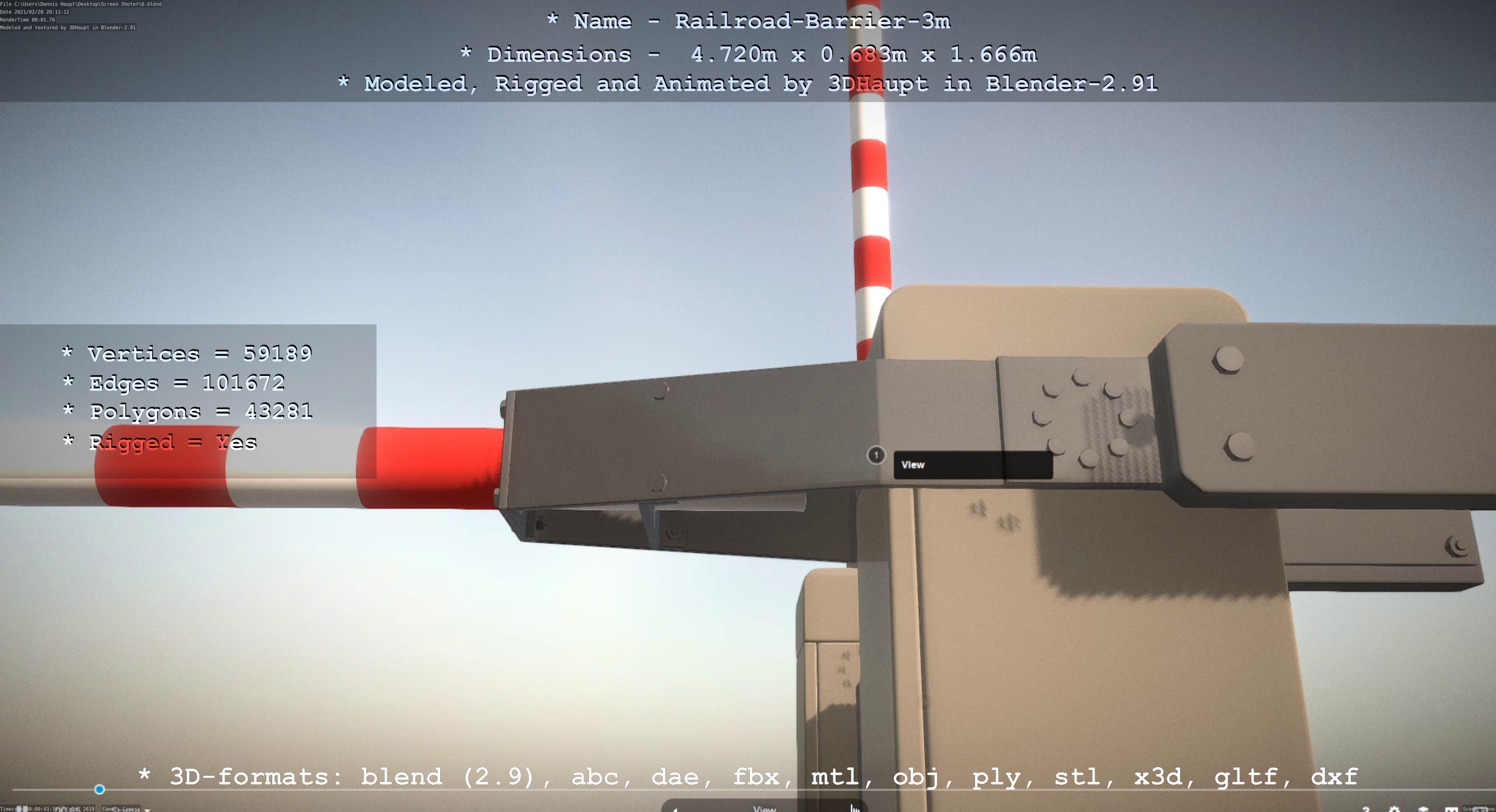 Railroad Barrier 3m High-Poly Version 3D model_86