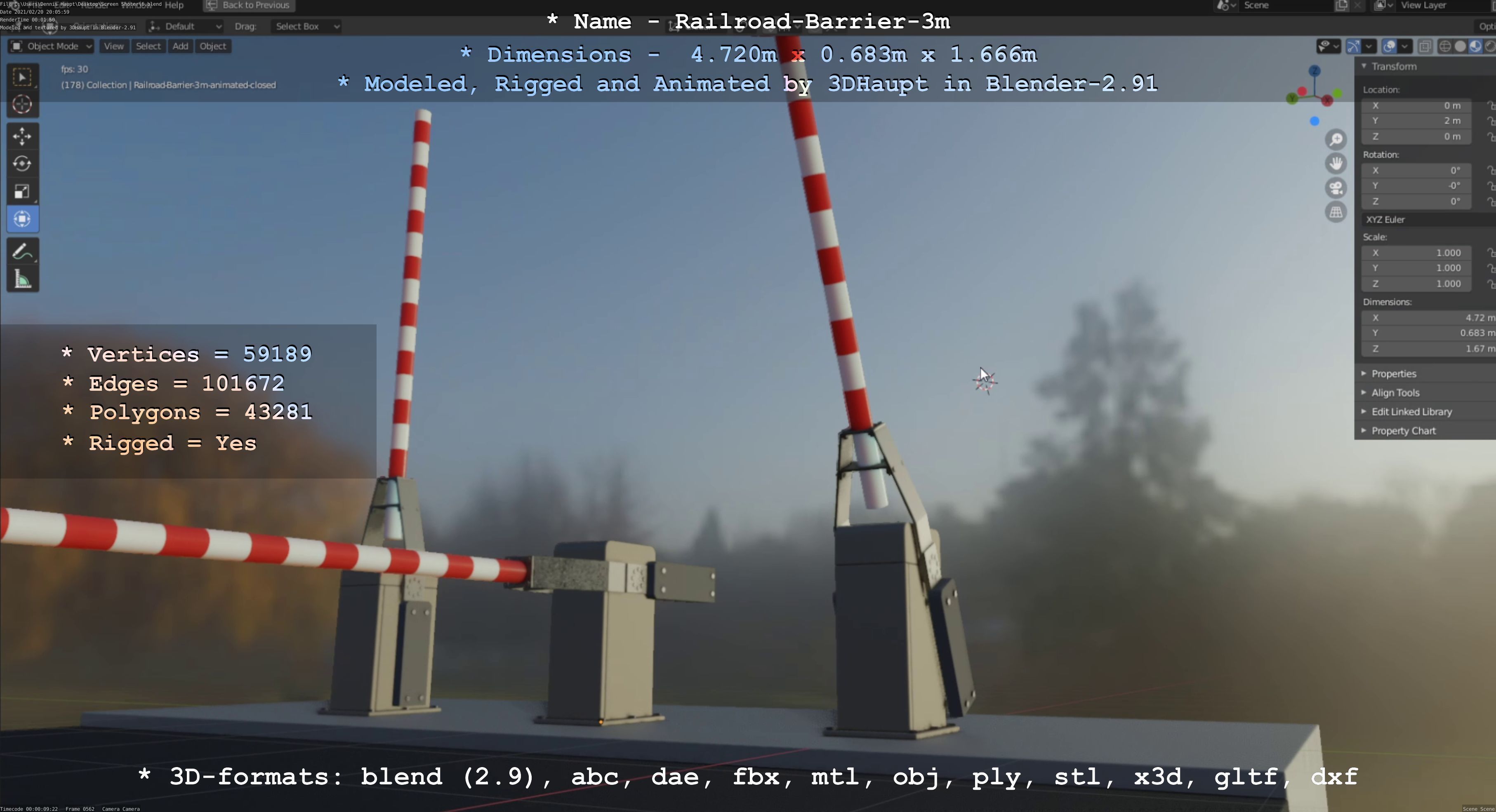 Railroad Barrier 3m High-Poly Version 3D model_61