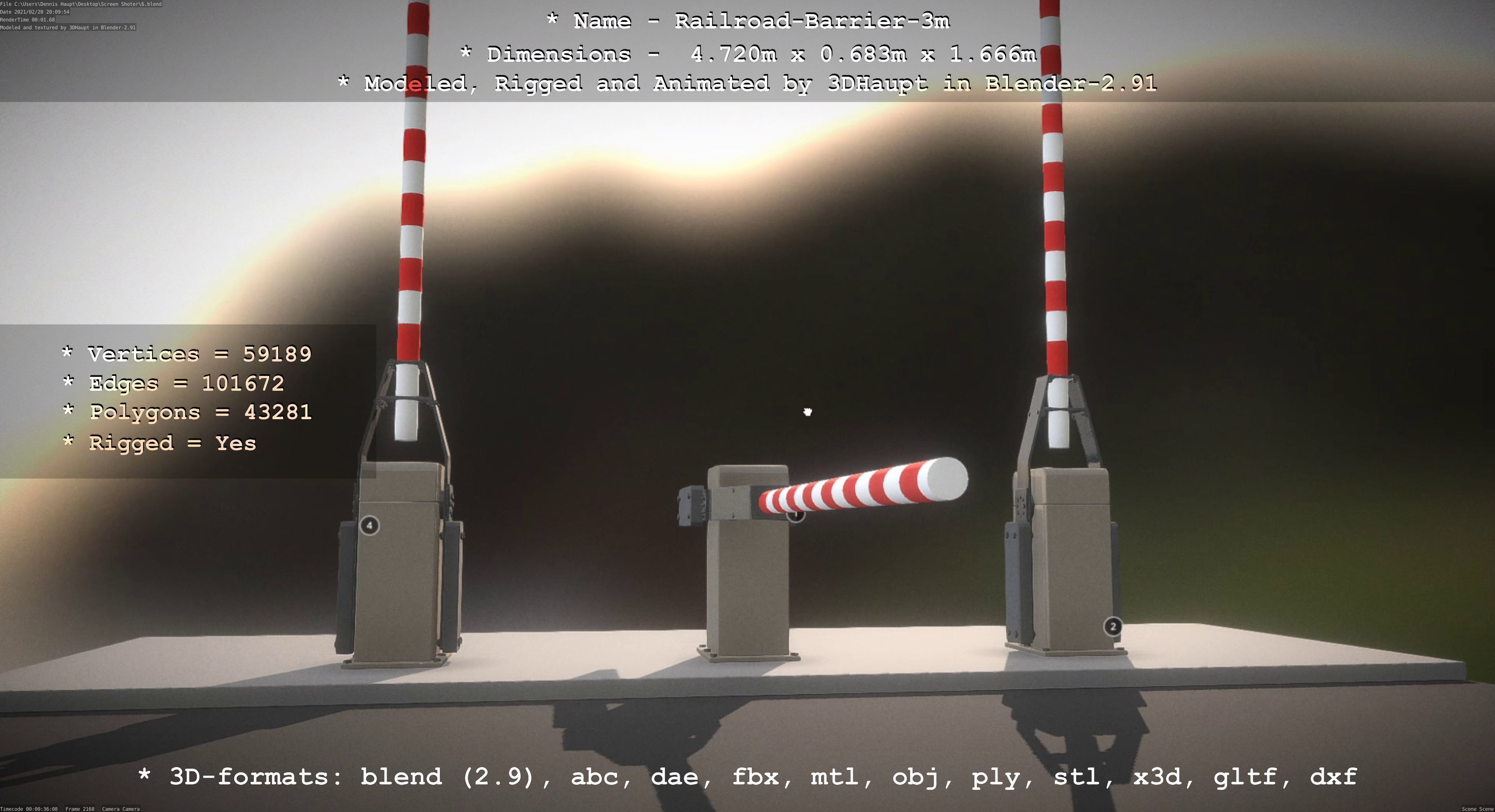 Railroad Barrier 3m High-Poly Version 3D model_69