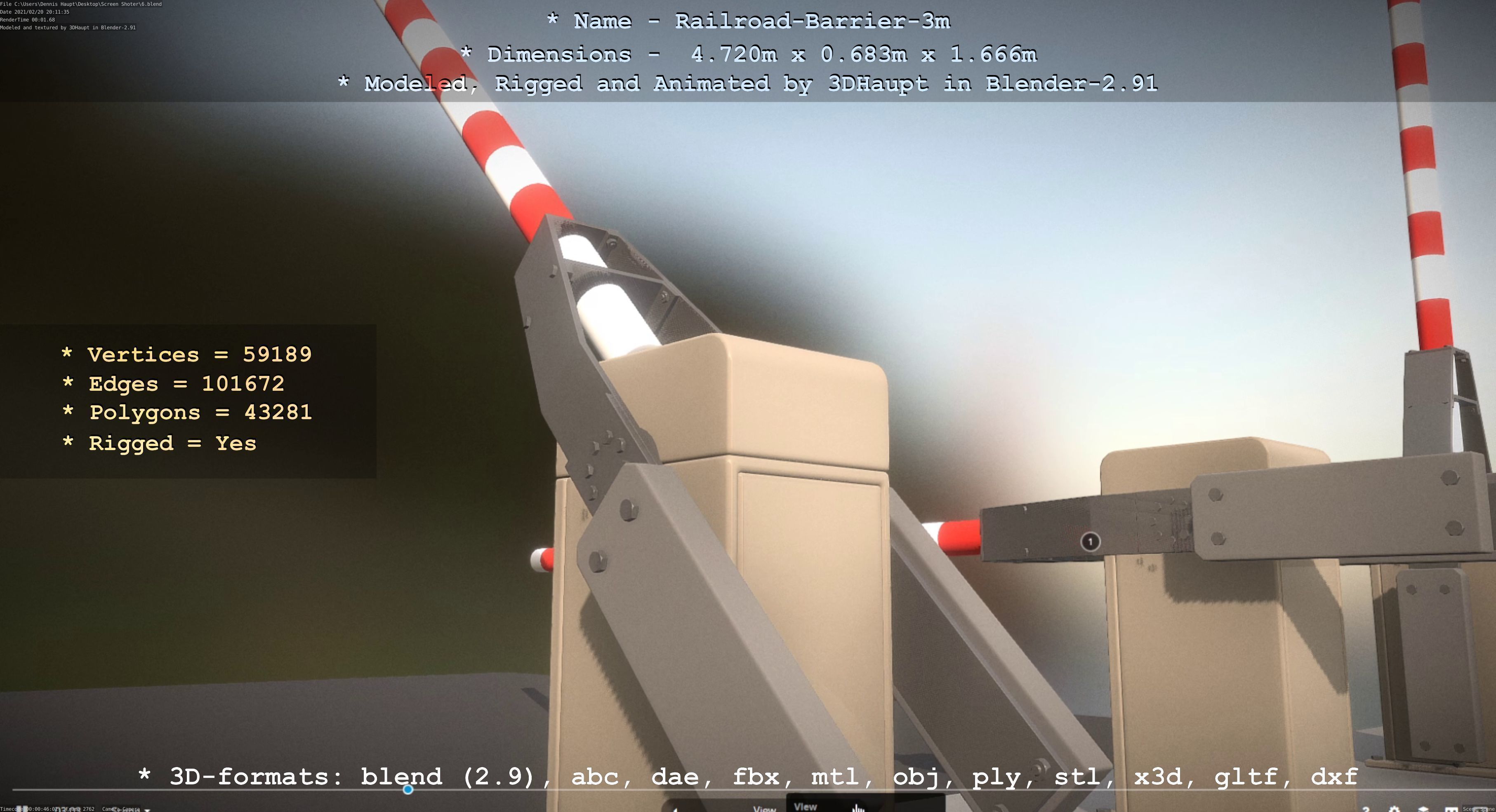 Railroad Barrier 3m High-Poly Version 3D model_12