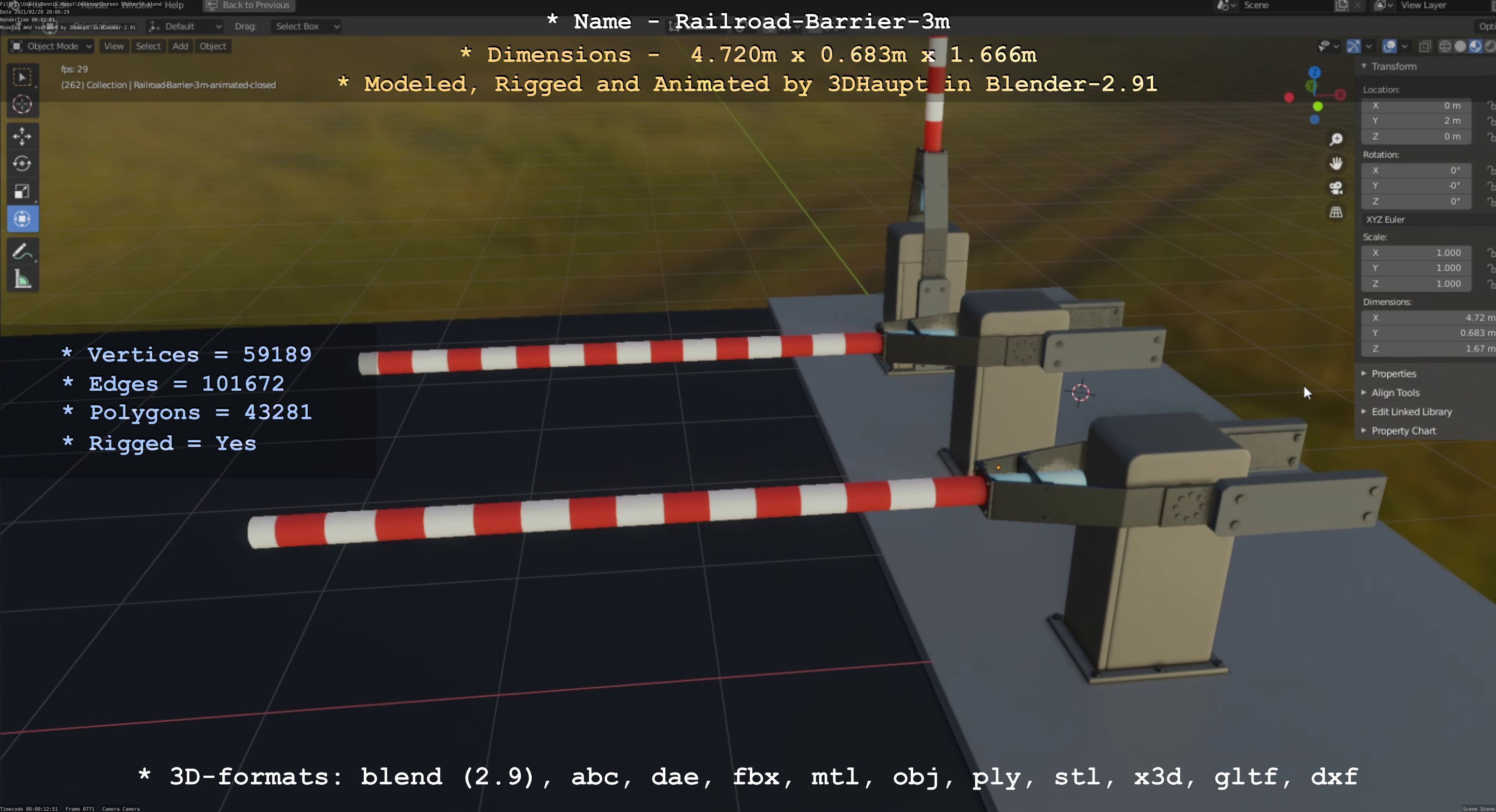 Railroad Barrier 3m High-Poly Version 3D model_33