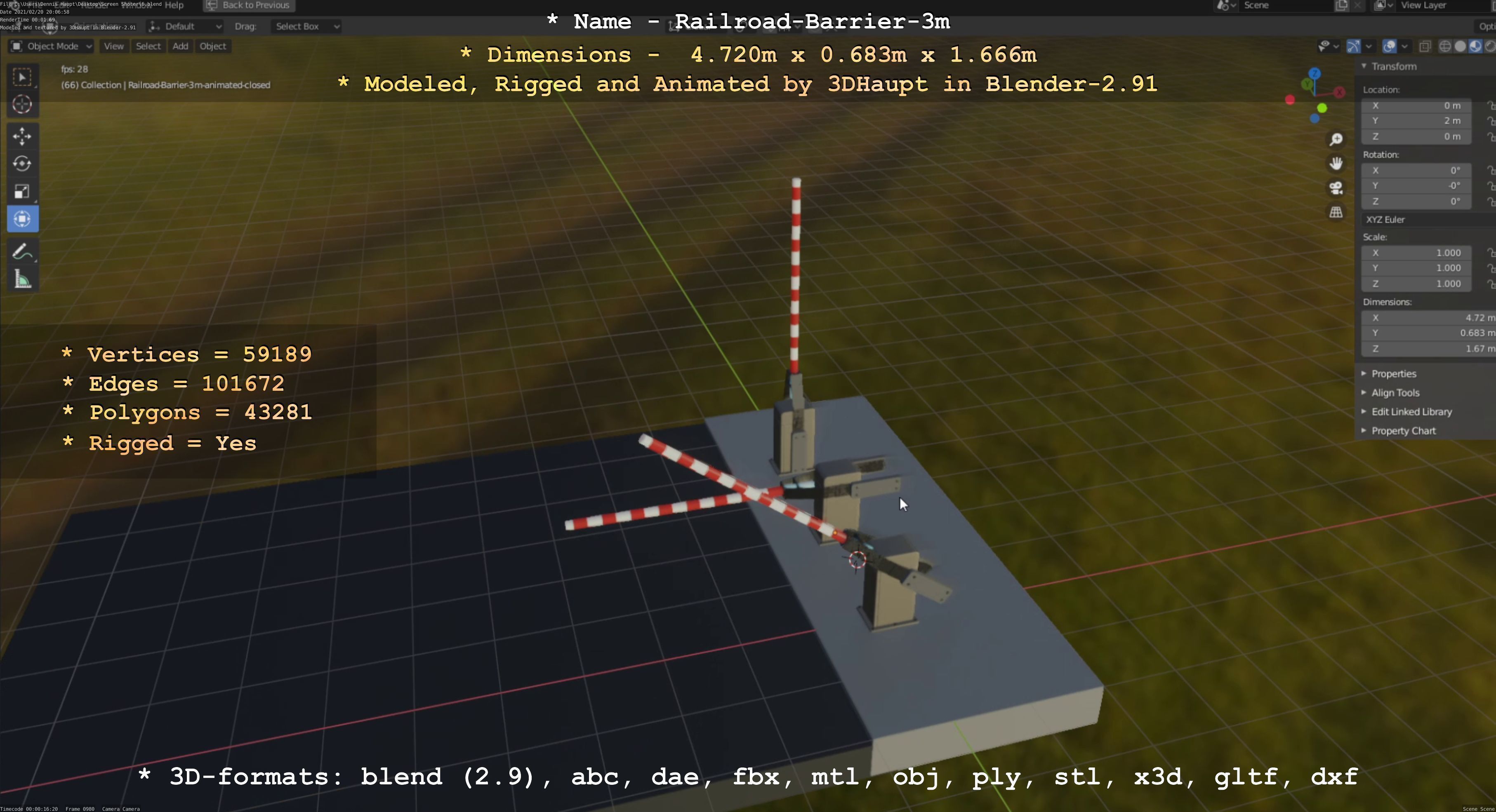 Railroad Barrier 3m High-Poly Version 3D model_37