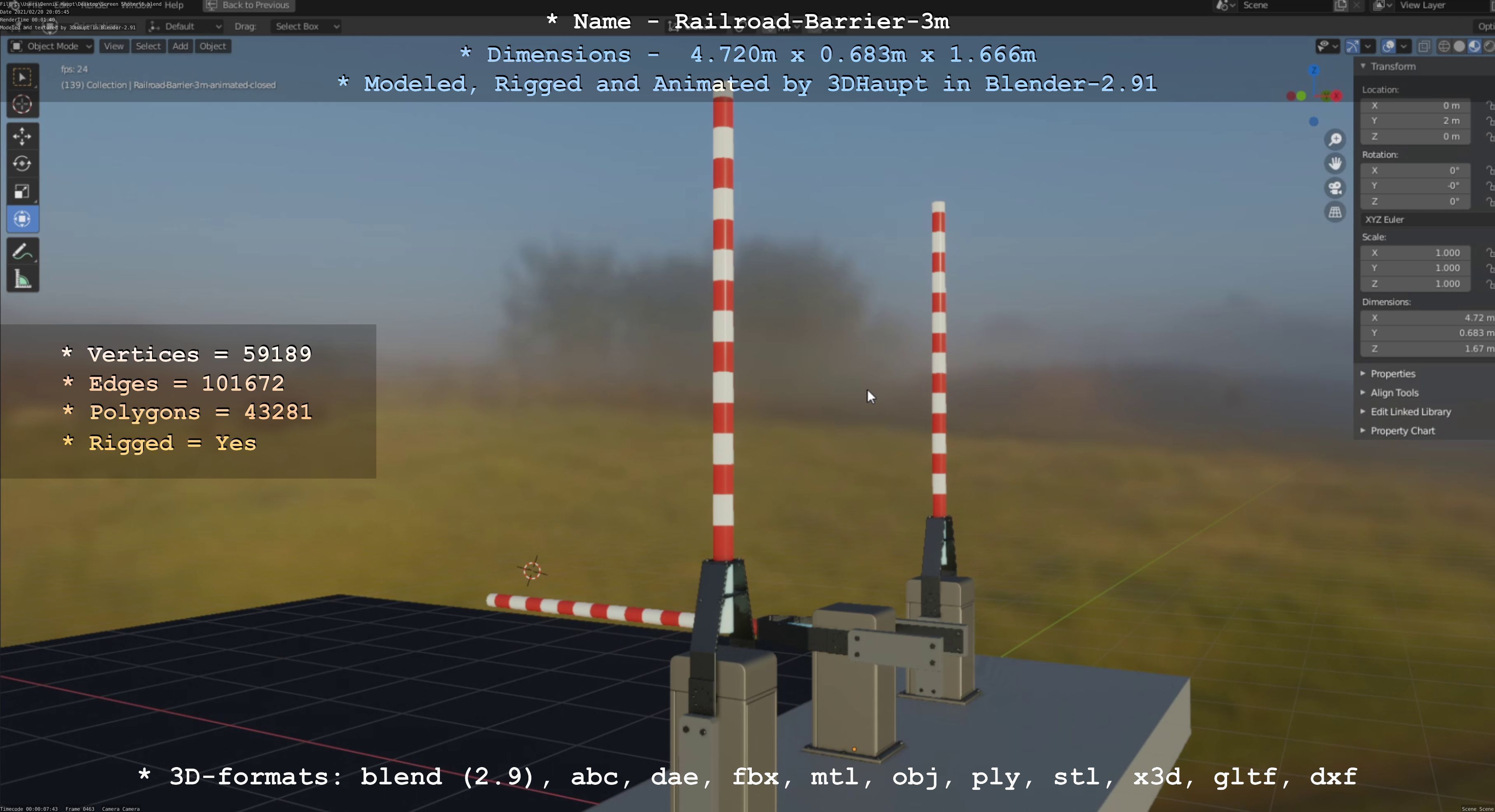 Railroad Barrier 3m High-Poly Version 3D model_76