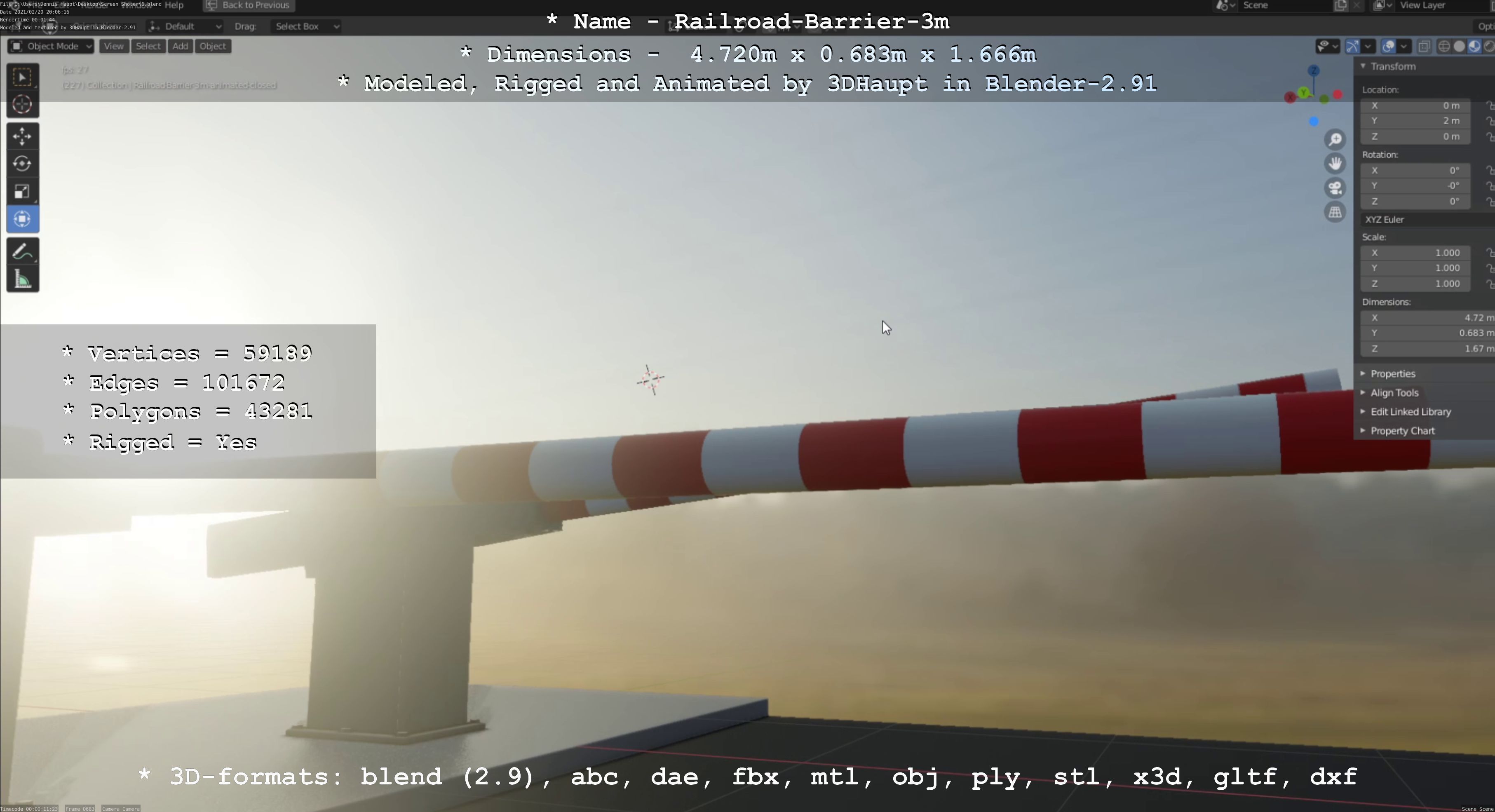 Railroad Barrier 3m High-Poly Version 3D model_20