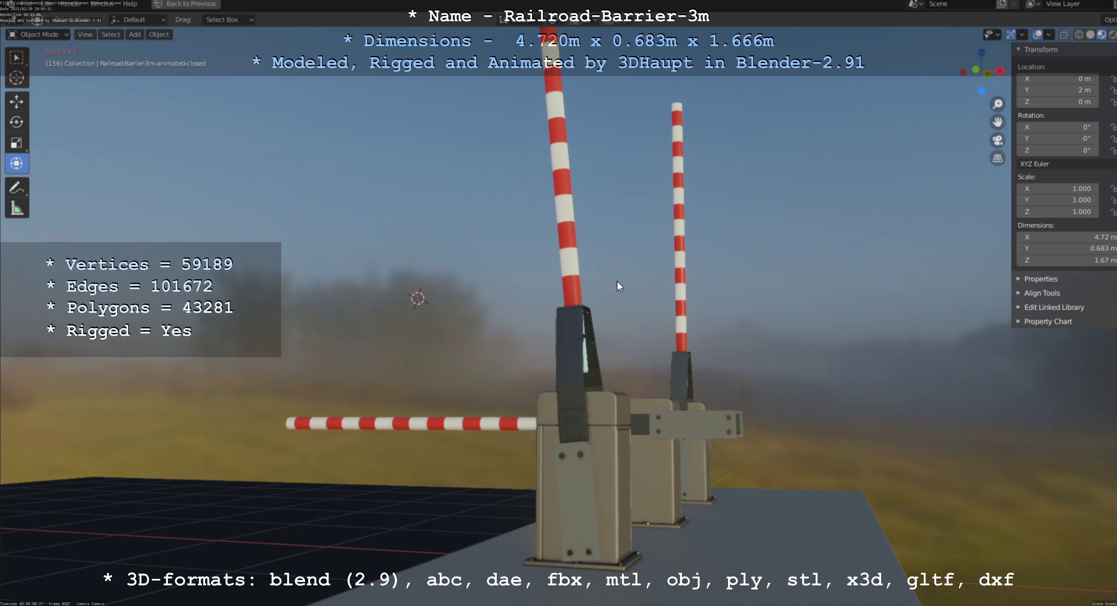 Railroad Barrier 3m High-Poly Version 3D model_93