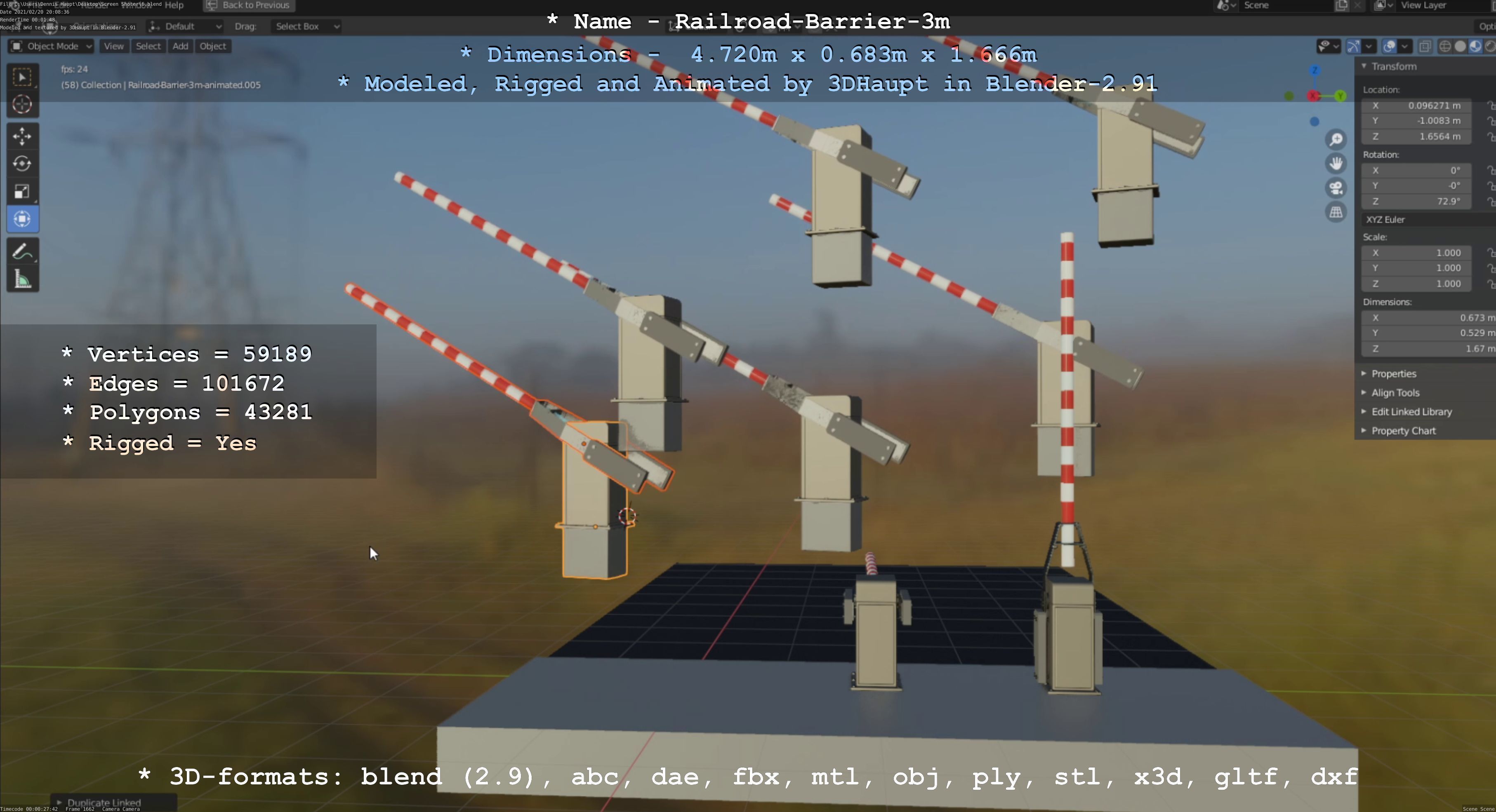 Railroad Barrier 3m High-Poly Version 3D model_57