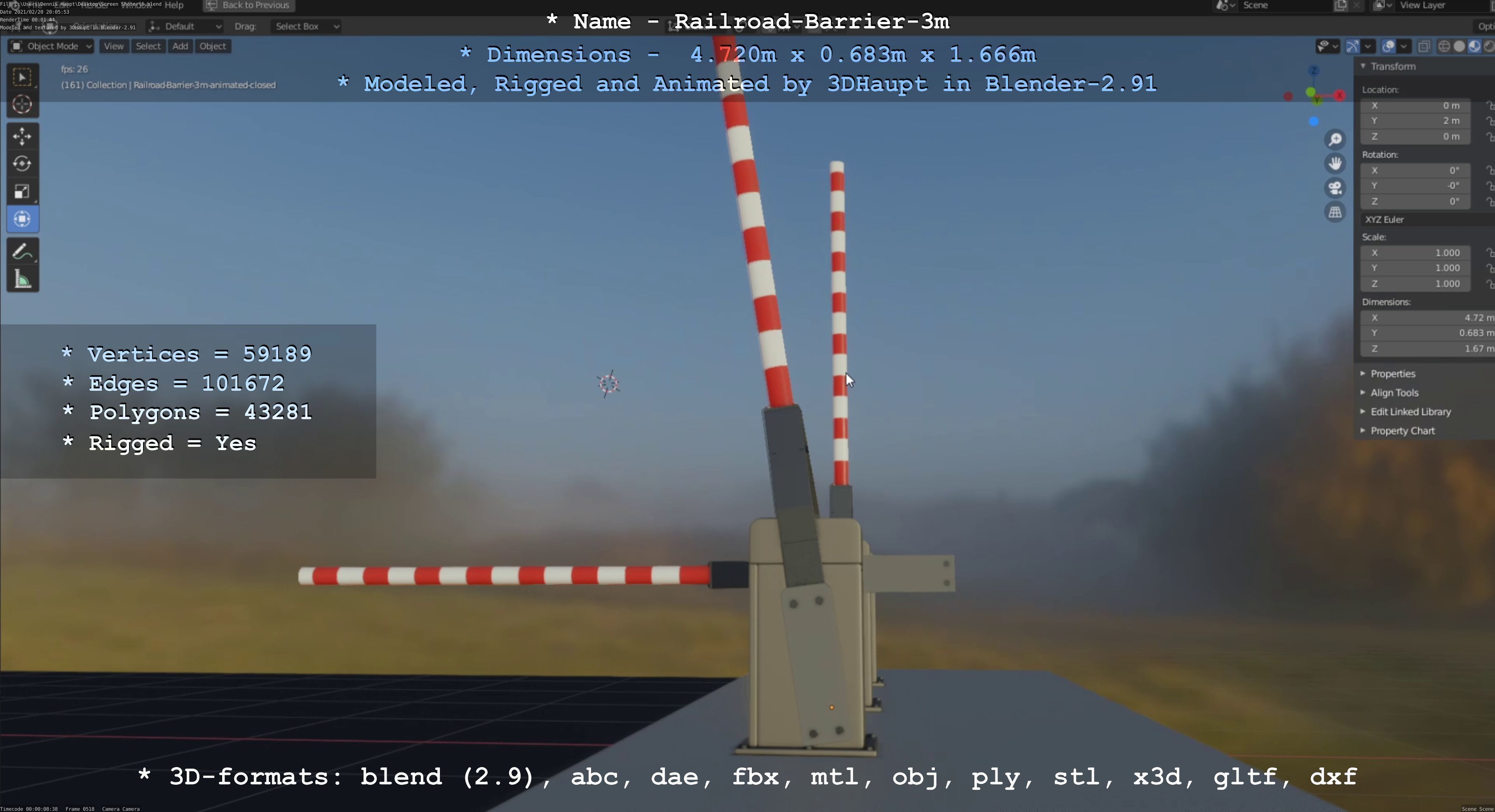 Railroad Barrier 3m High-Poly Version 3D model_56