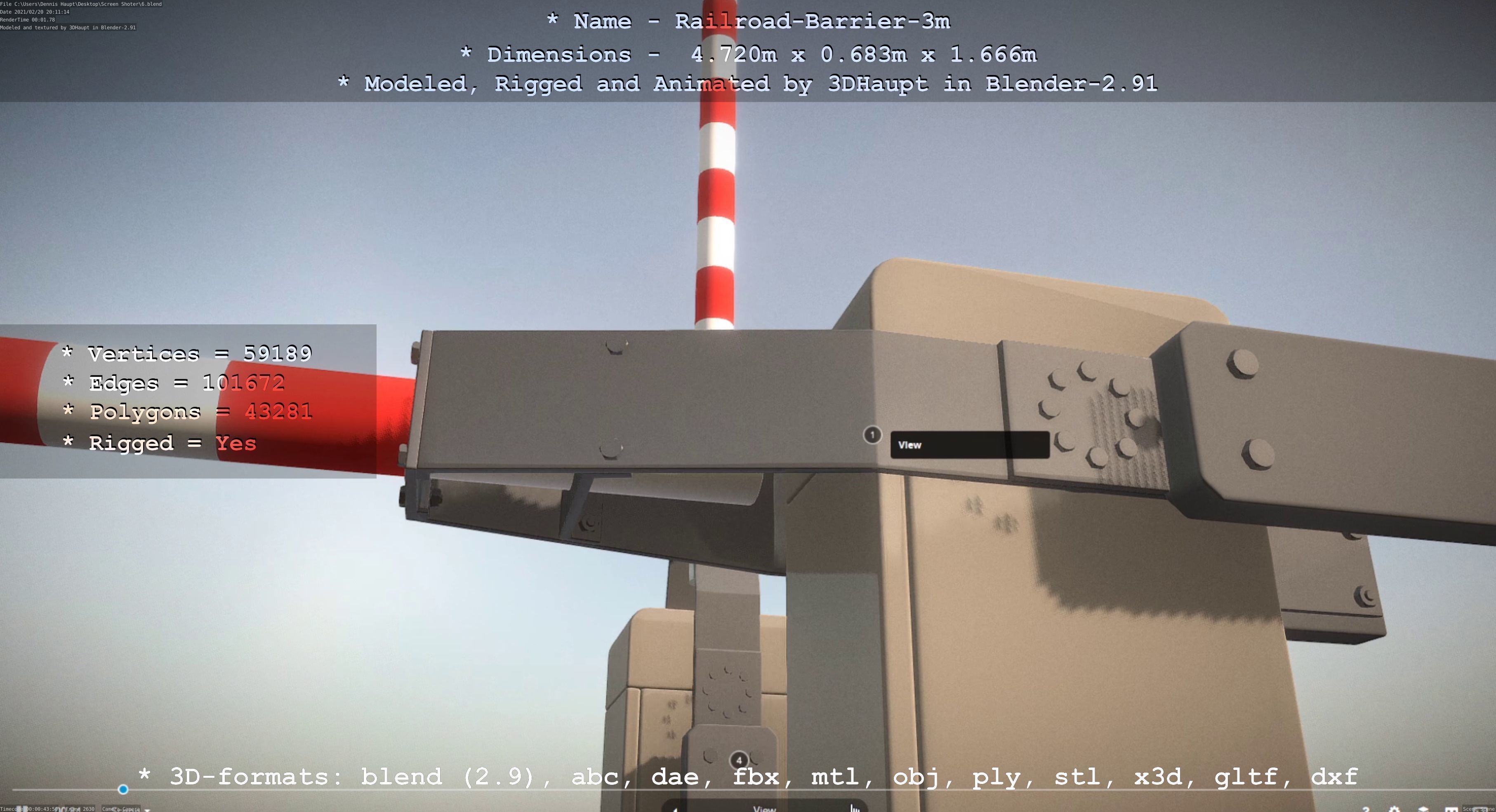 Railroad Barrier 3m High-Poly Version 3D model_101