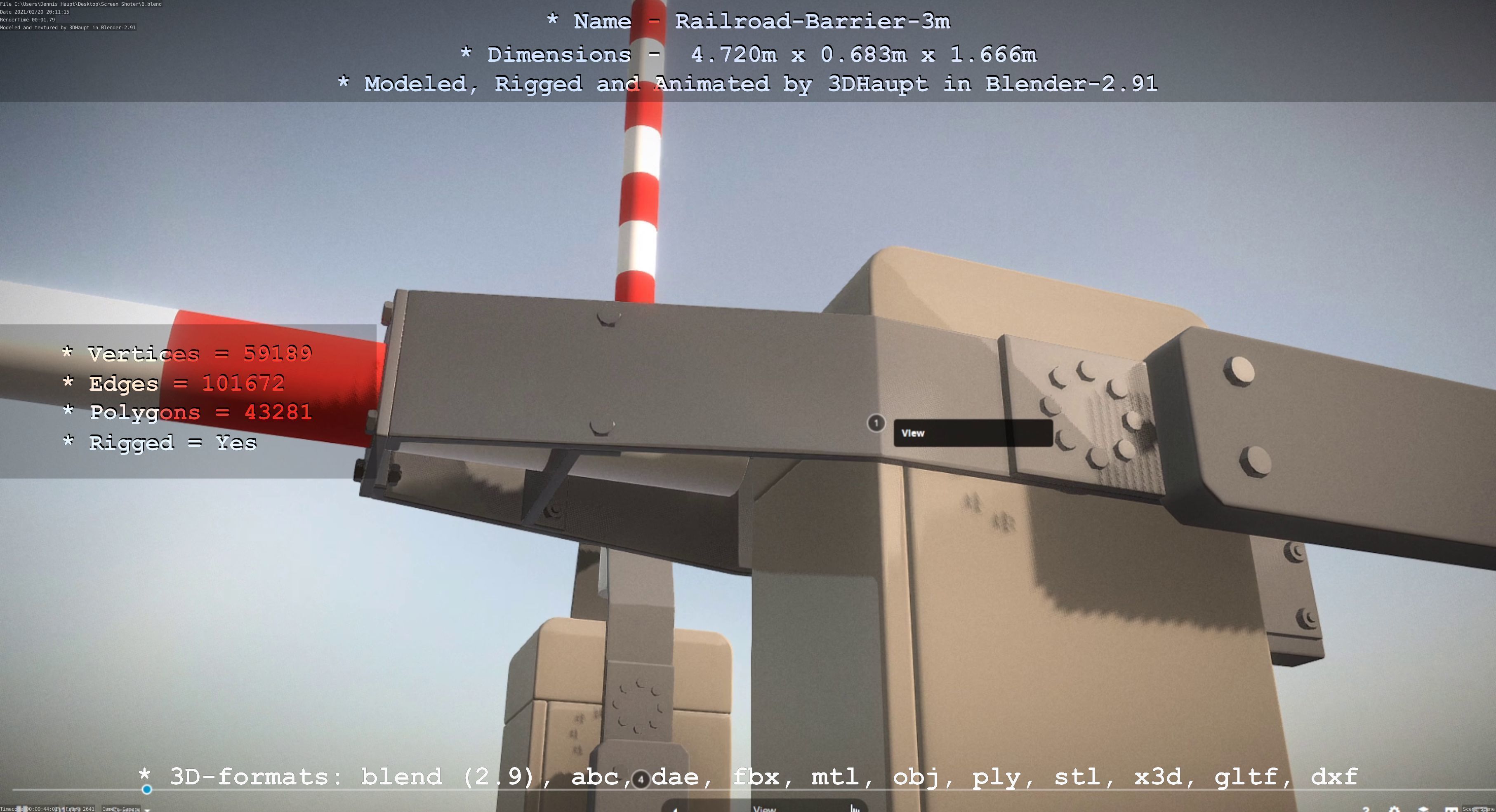 Railroad Barrier 3m High-Poly Version 3D model_87