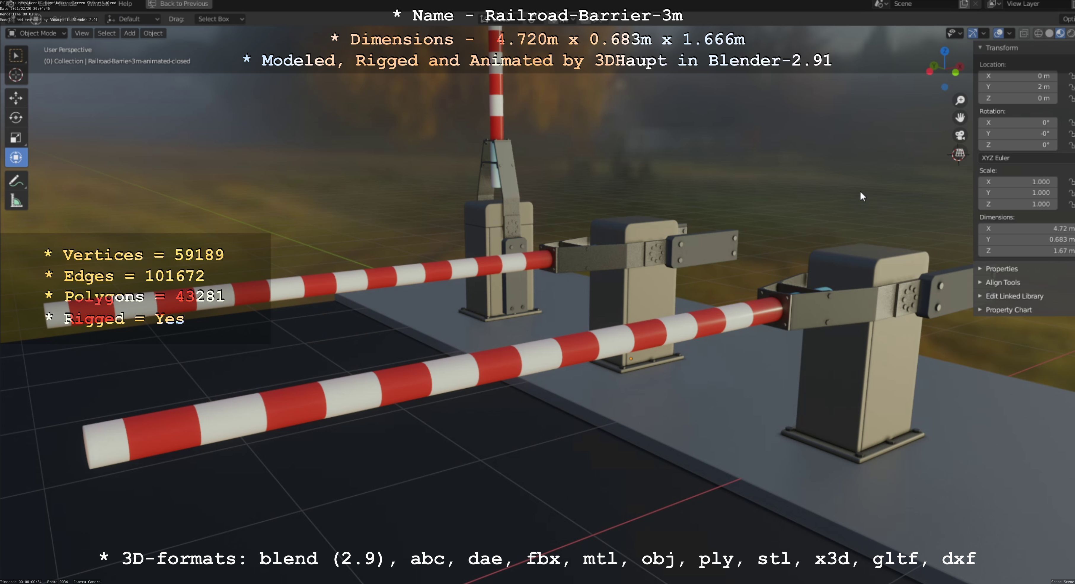 Railroad Barrier 3m High-Poly Version 3D model_15