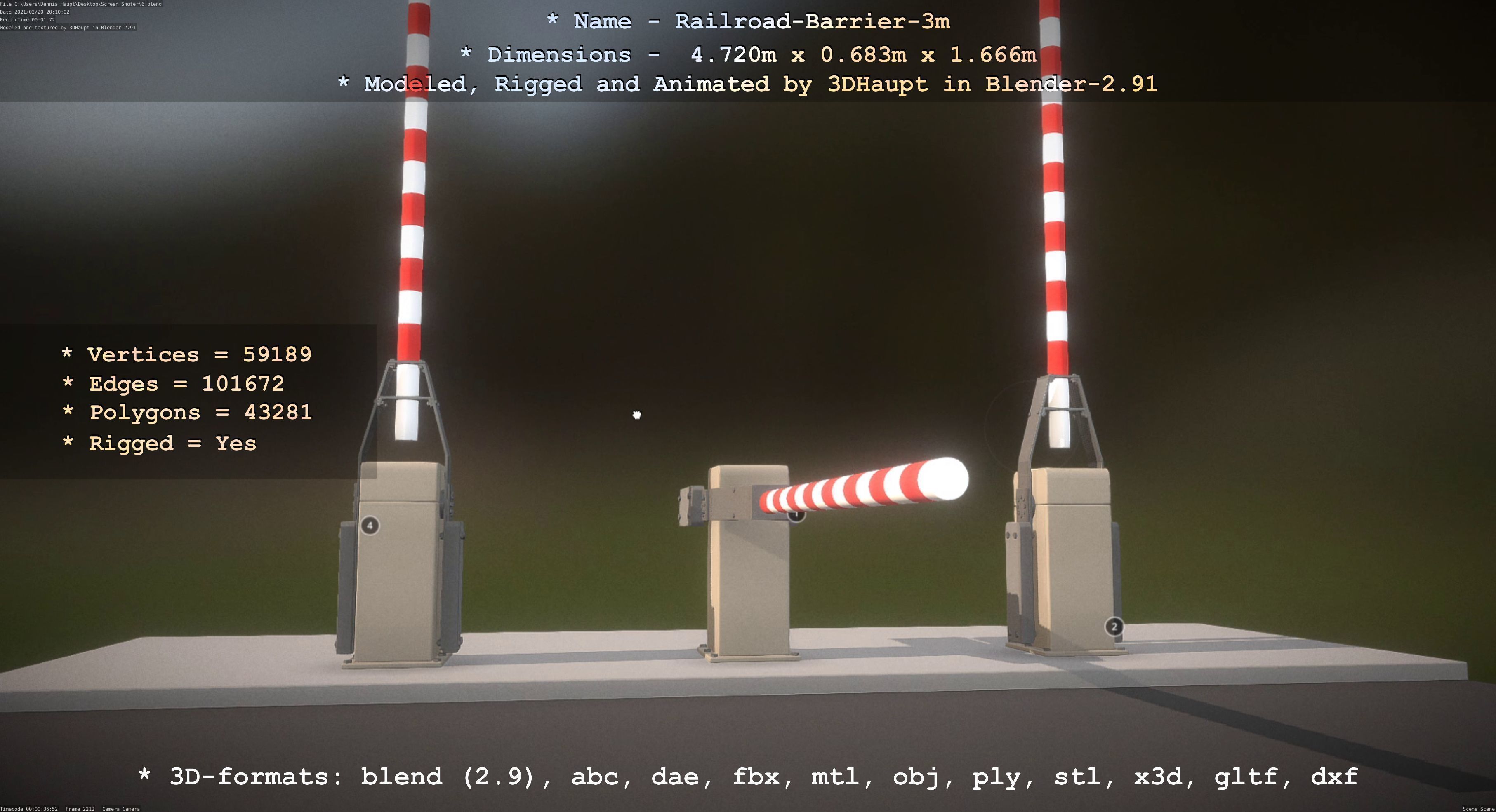 Railroad Barrier 3m High-Poly Version 3D model_82