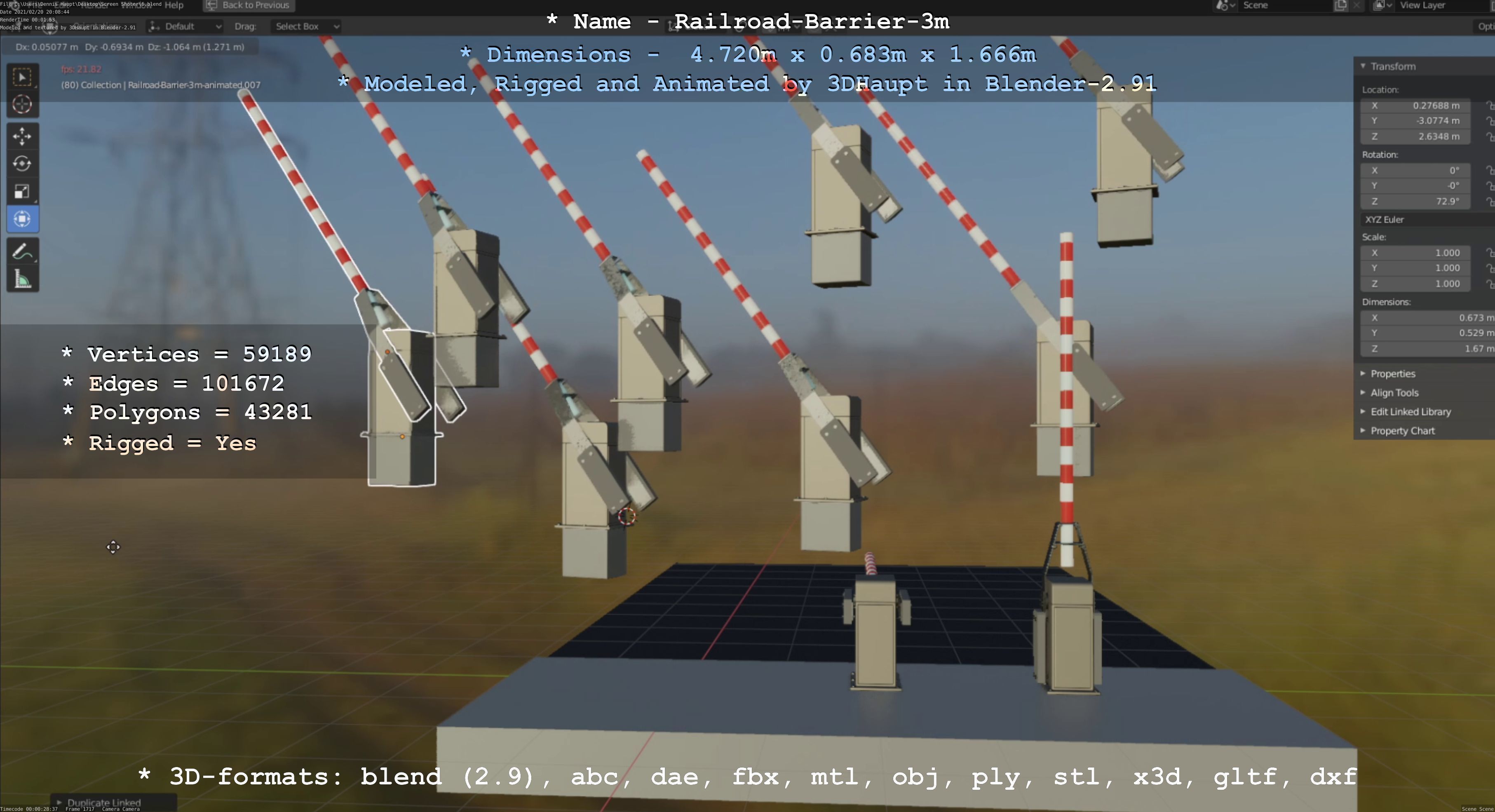 Railroad Barrier 3m High-Poly Version 3D model_58