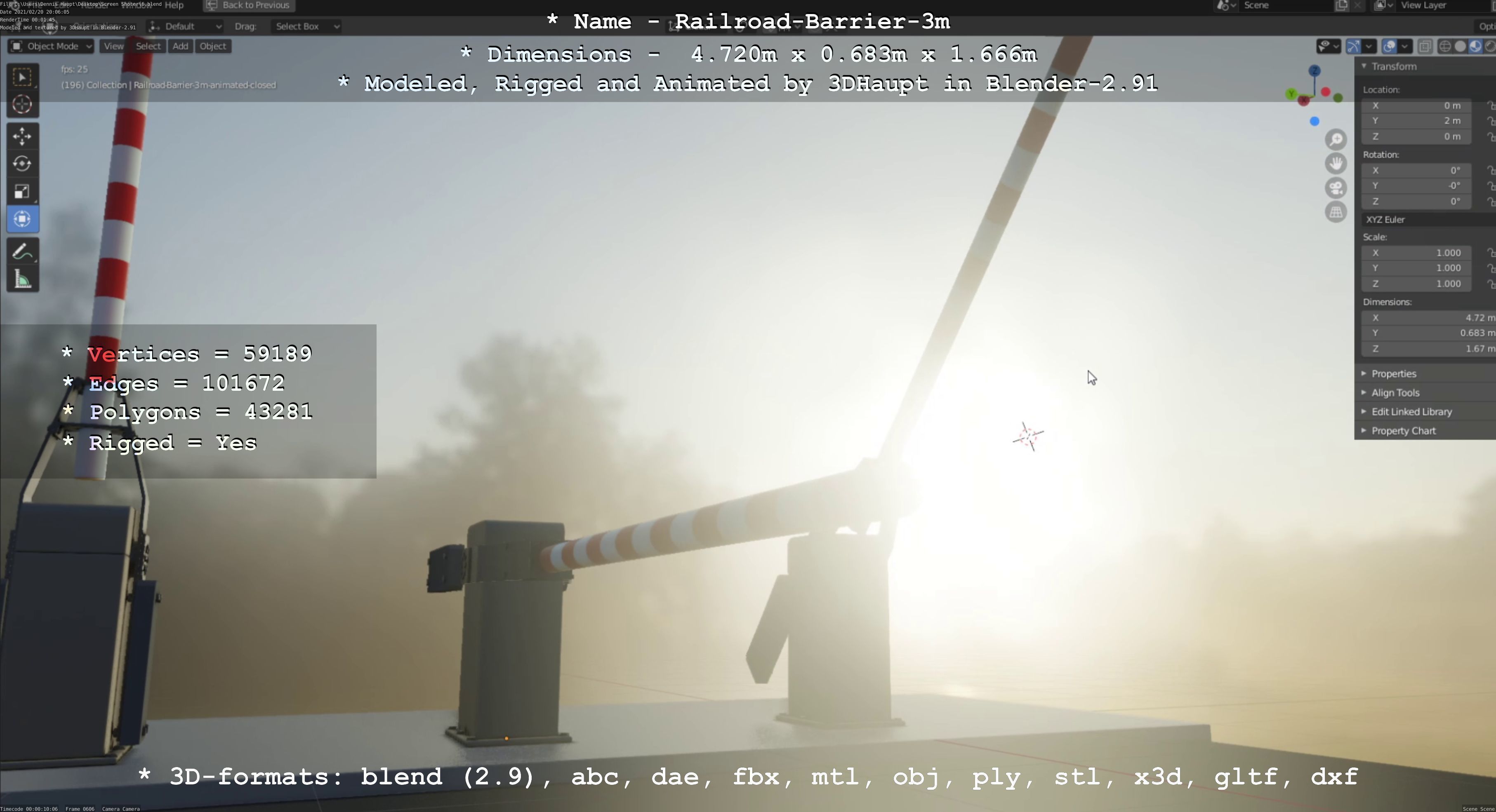 Railroad Barrier 3m High-Poly Version 3D model_19