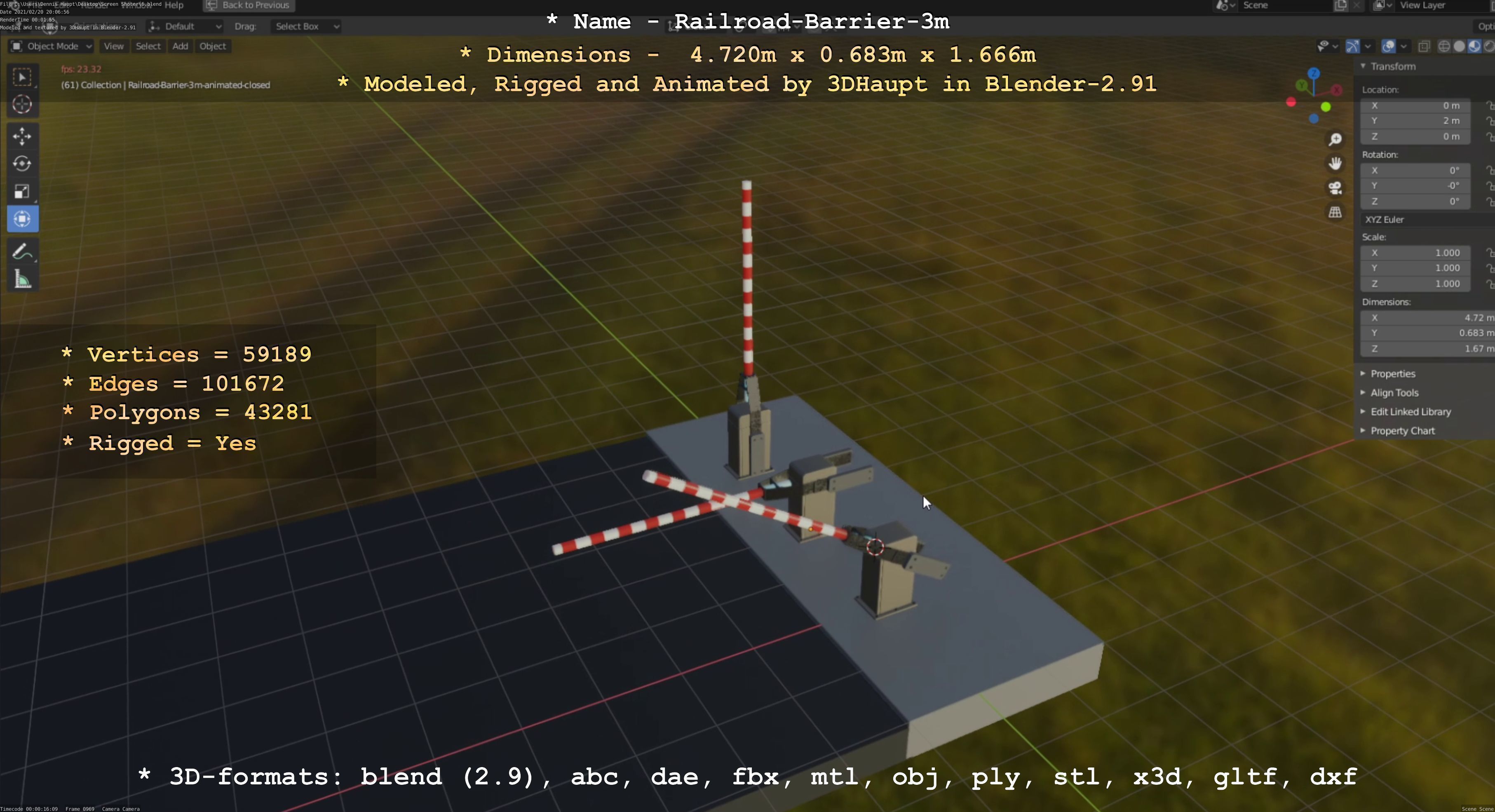 Railroad Barrier 3m High-Poly Version 3D model_36